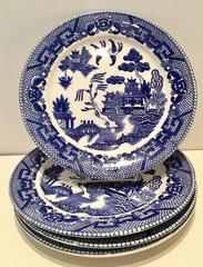 Set of 15 Japanese Blue and White "Willow" Ceramic Dinnerware