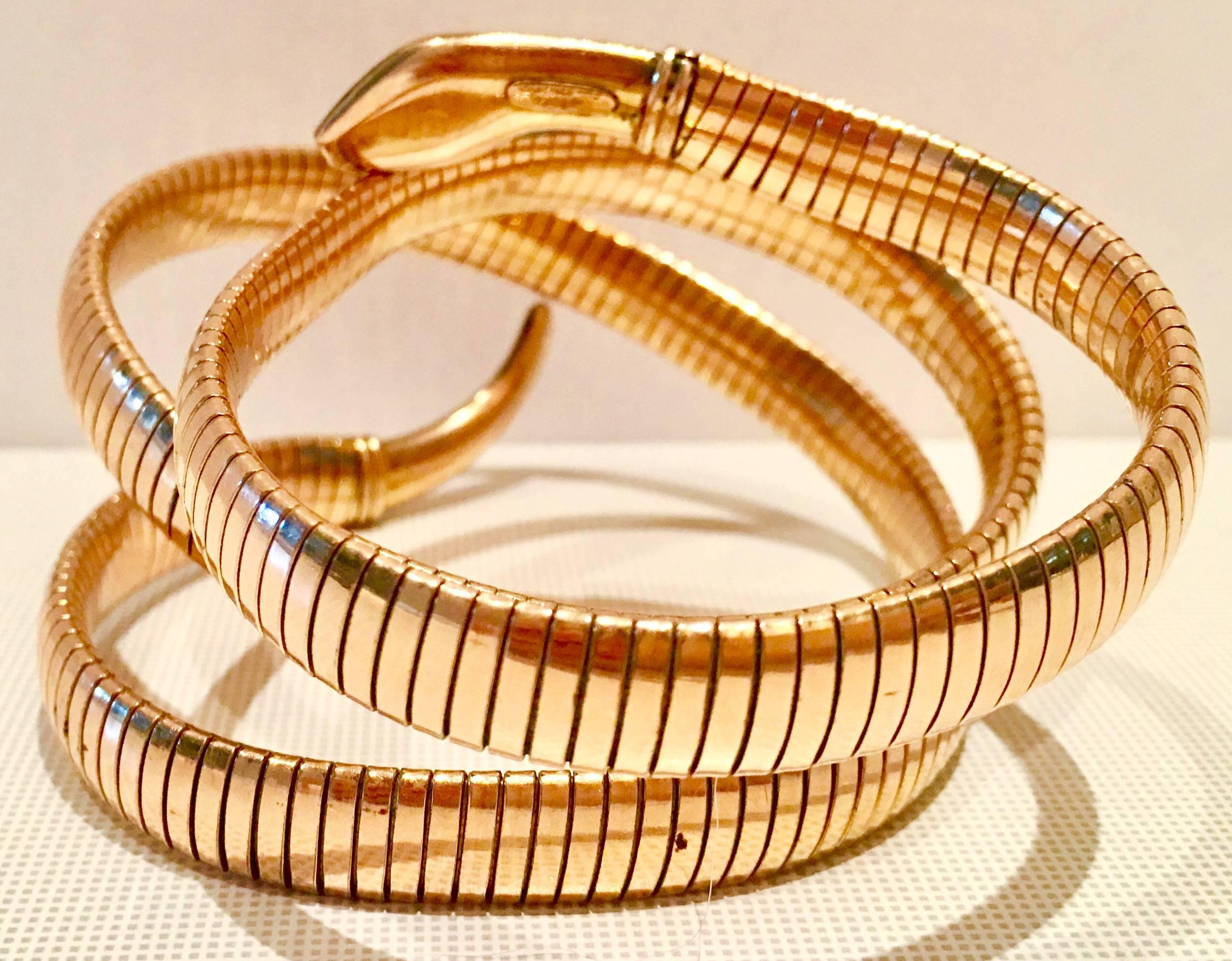 20th Century Art Deco German Gold Coil Snake Charmer Wrap Arm Bracelet
