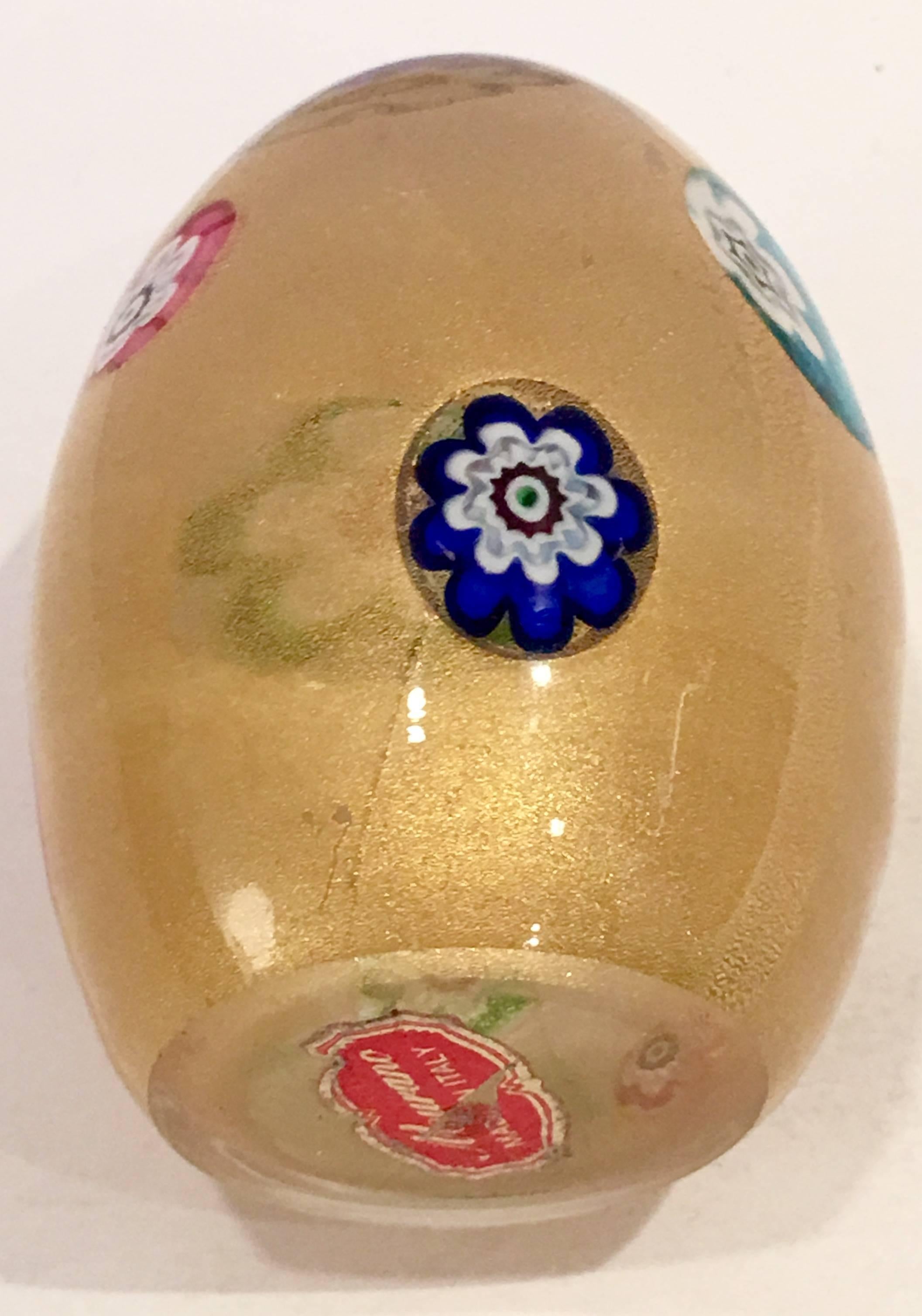 20th Century Murano Italy Glass Gold Millefiori Egg Paper Weight