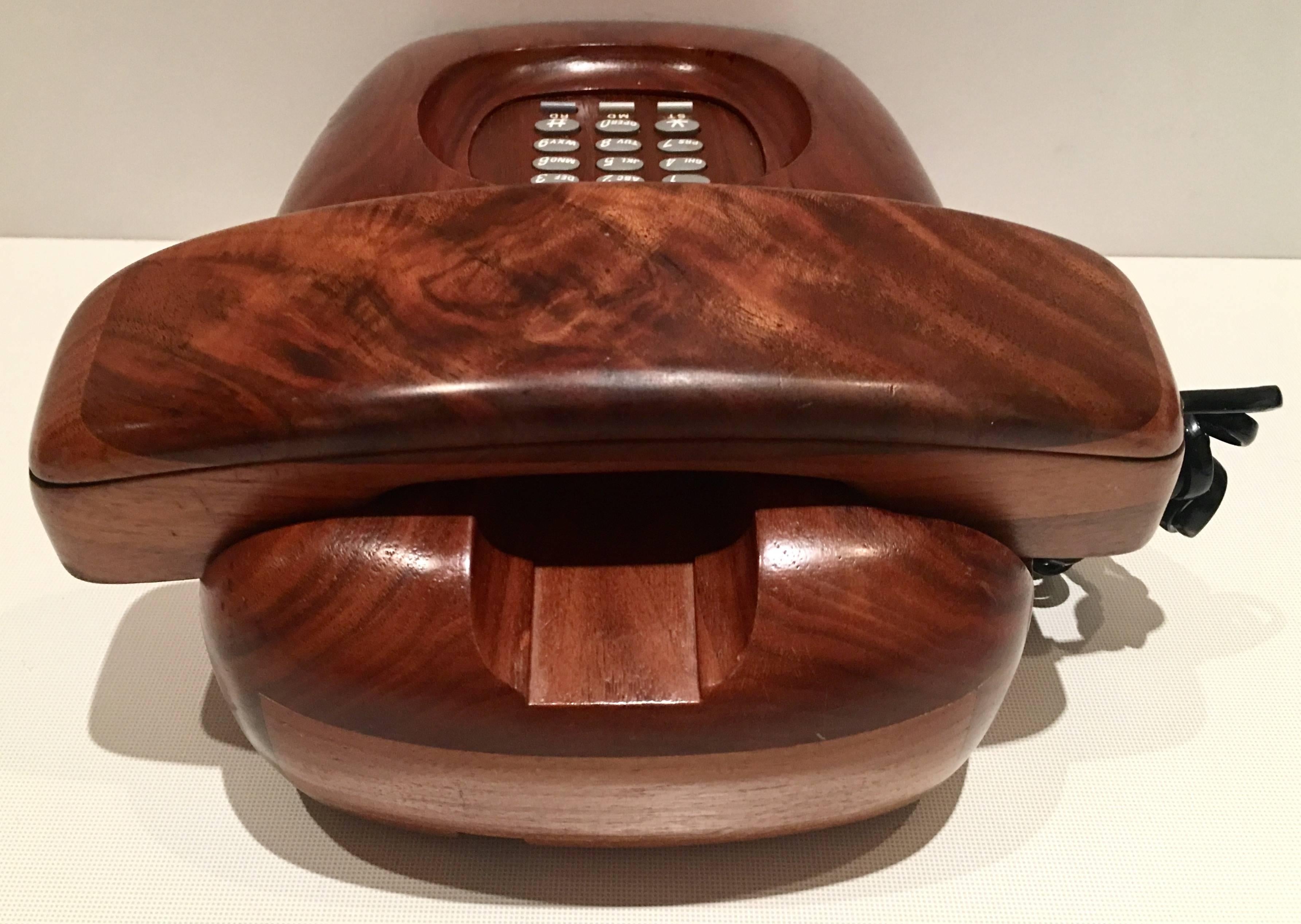 20th Century Mid-Century Modern Wood Push Button Telephone