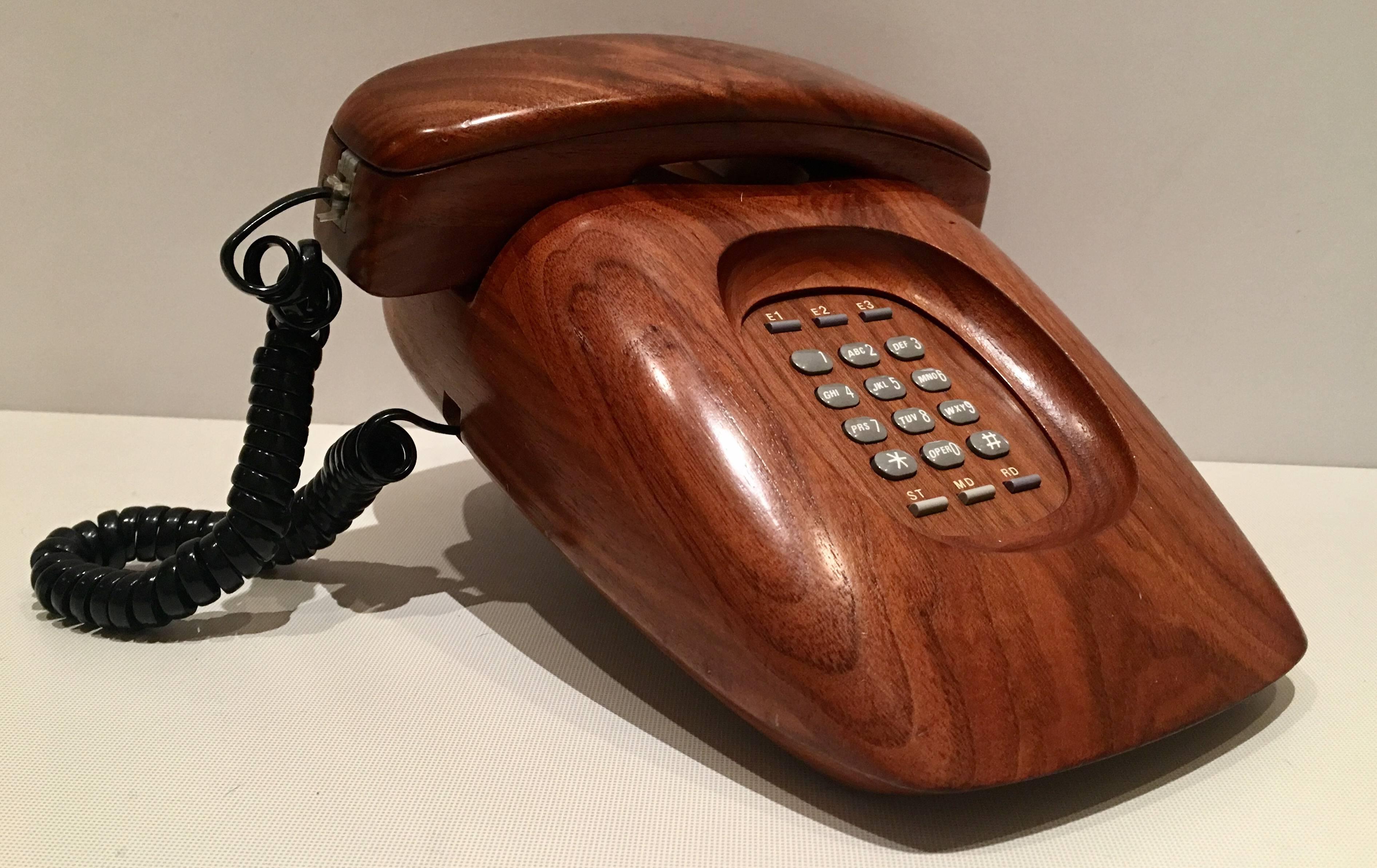 American Mid-Century Modern Wood Push Button Telephone