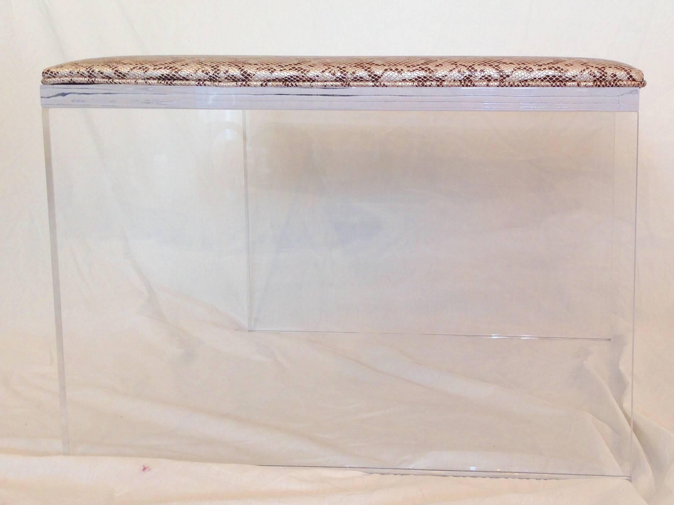 Modern Contemporary Custom Lucite Slab Upholstered Bench & Table For Sale