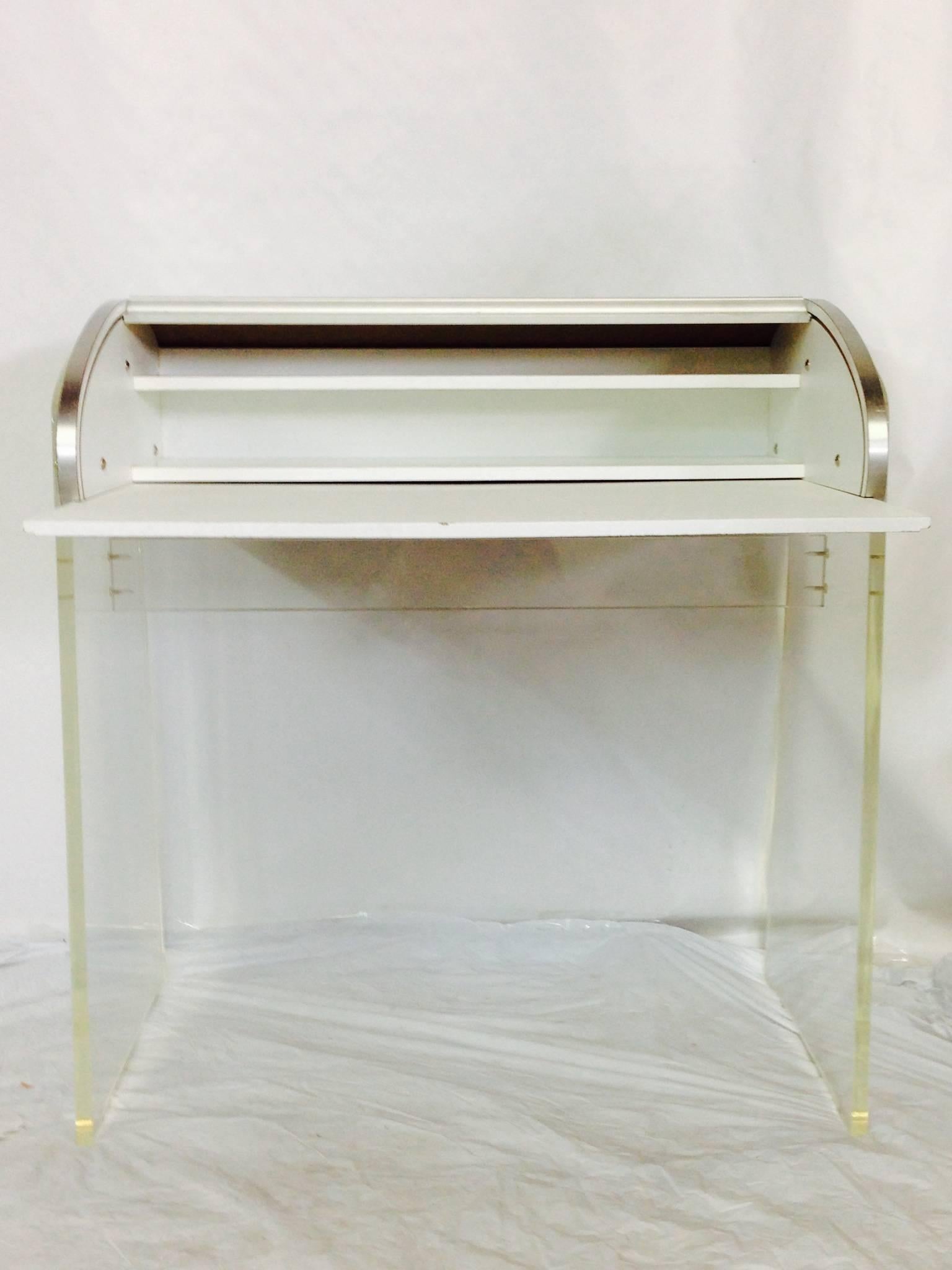 1960s Vladimir Kagan Style Lucite and Aluminum Roll Top Desk In Excellent Condition In West Palm Beach, FL