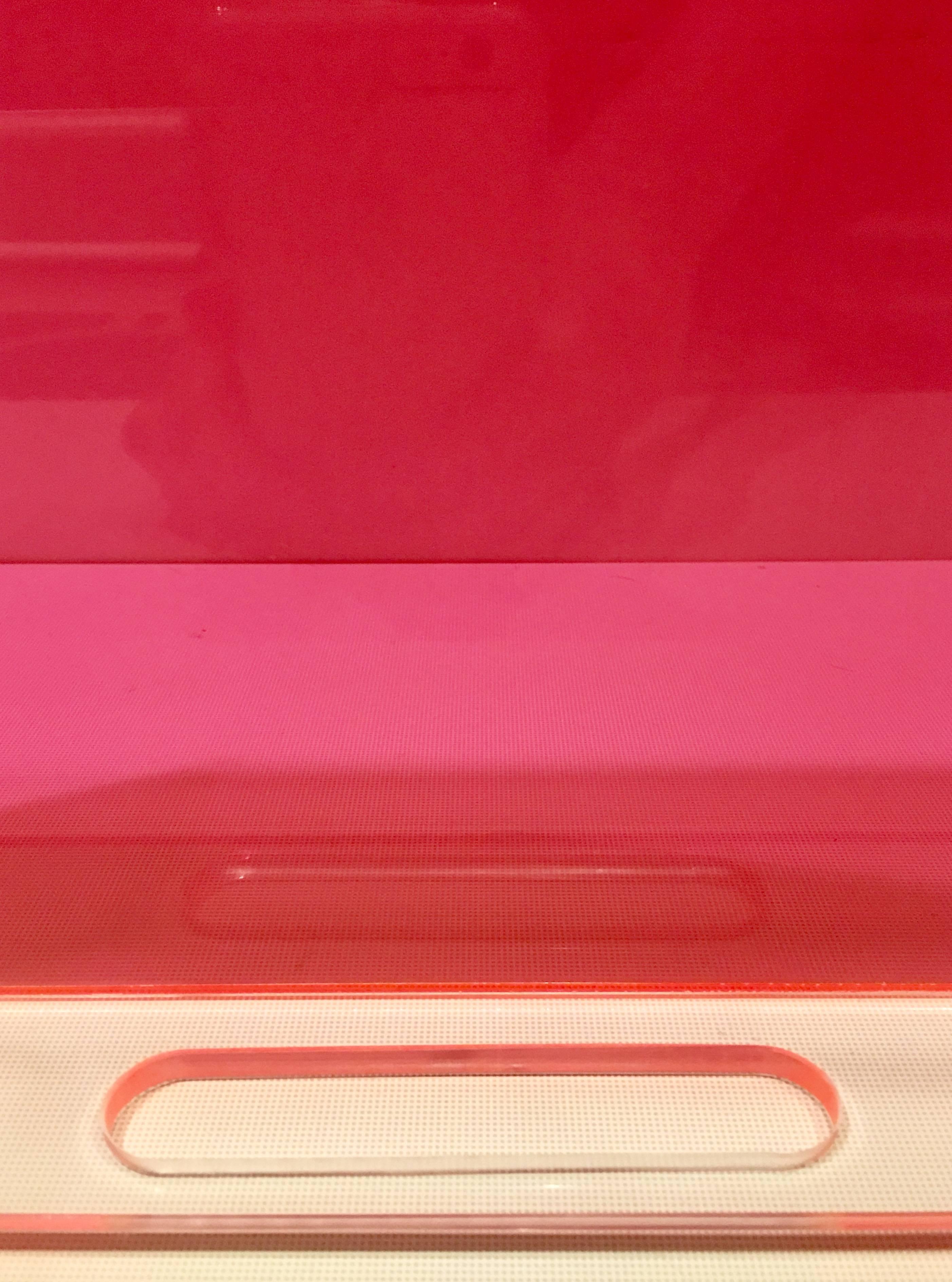 Modern 21st Century Custom Made Lucite Neon Pink Cut Out Handle Tray