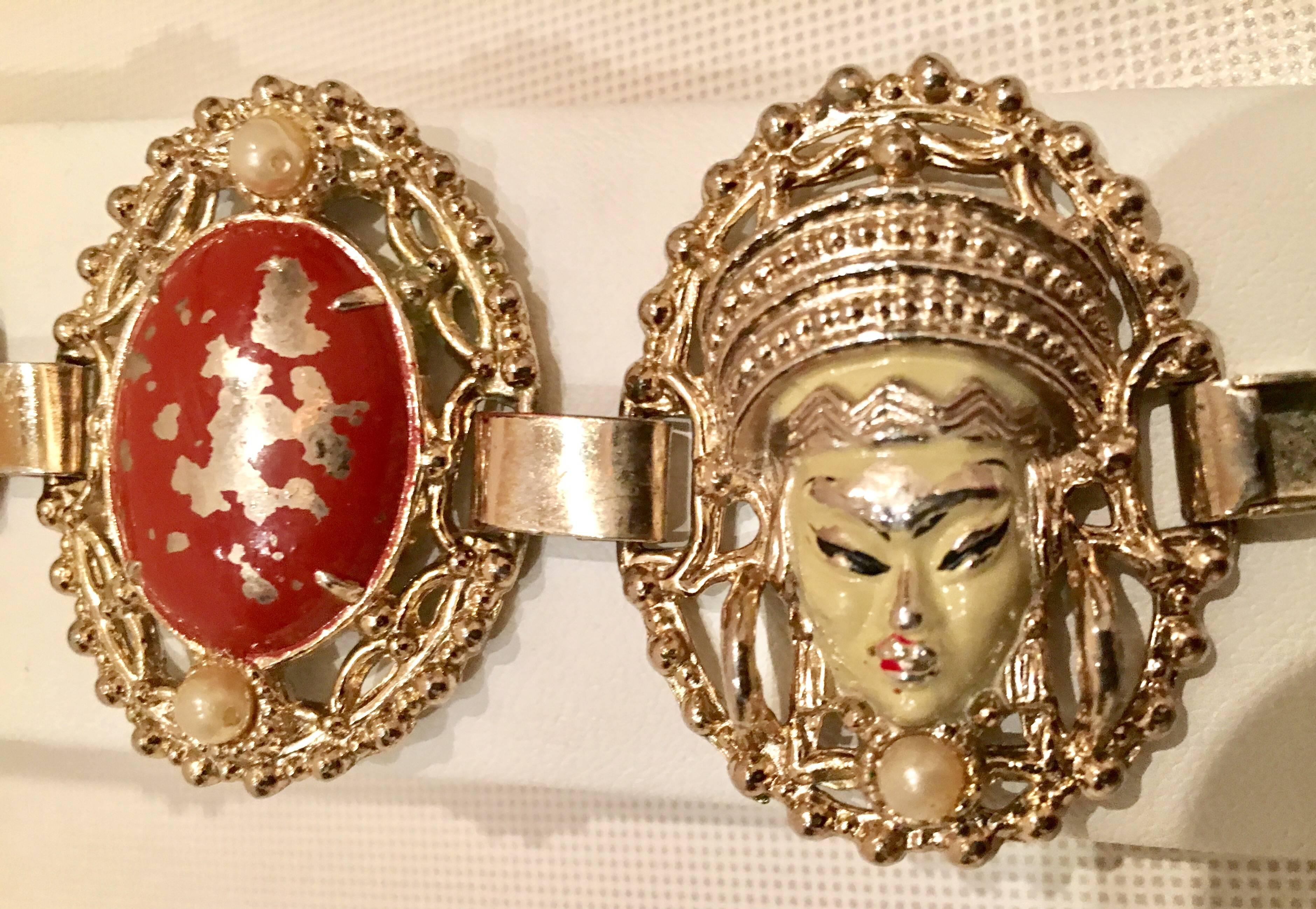 Metal Vintage Selro Asian Princess Demi Parure Bracelet and Earrings For Sale