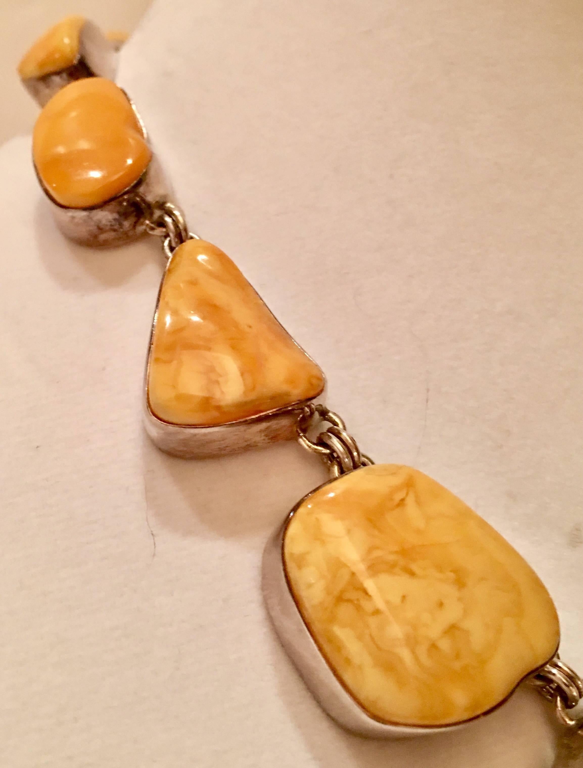 20th Century Sterling Silver and Butterscotch Amber Nugget Necklace