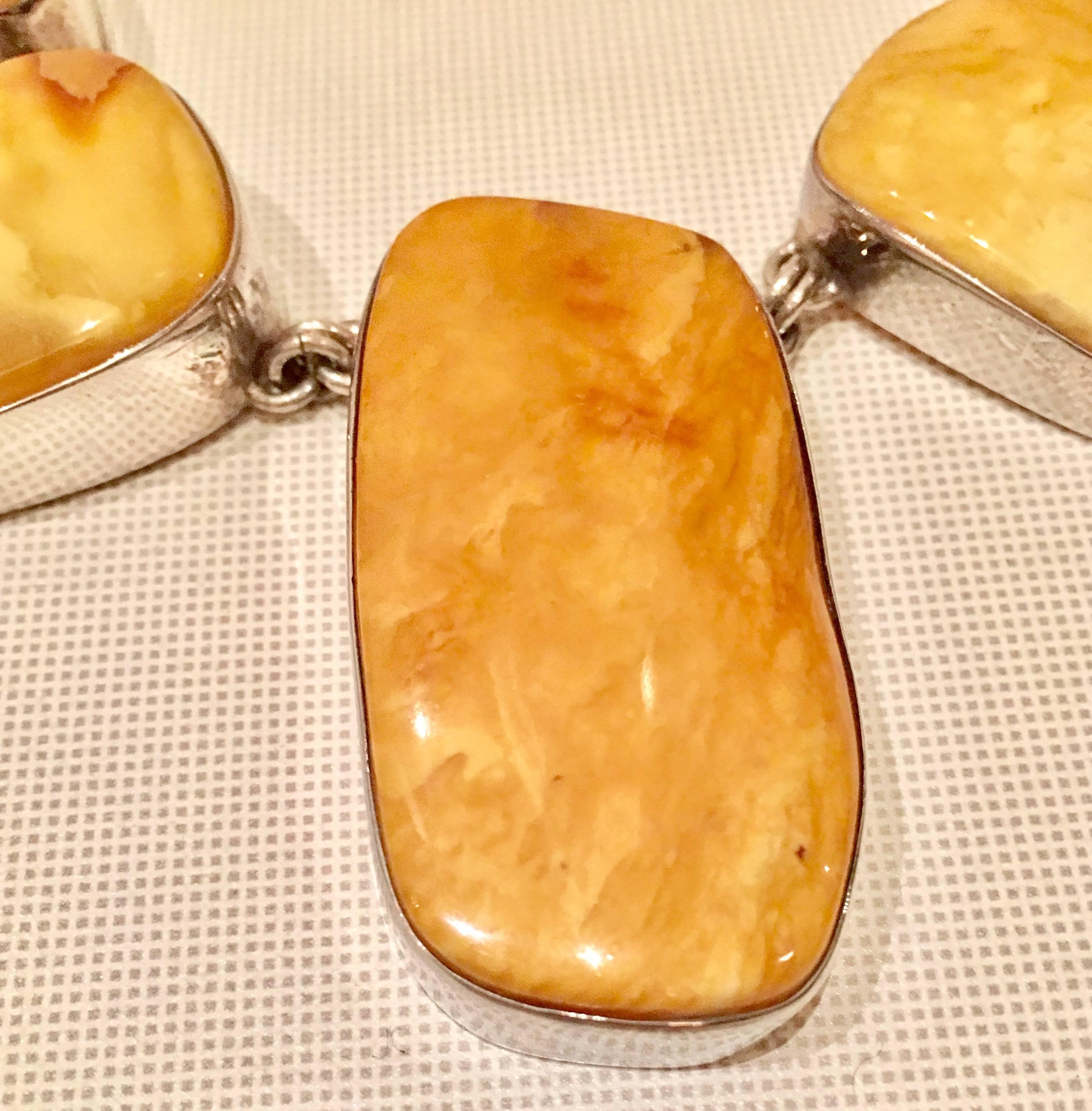 Sterling Silver and Butterscotch Amber Nugget Necklace 2