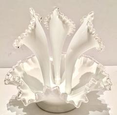 Mid-Century Fenton Milk Glass "Silver Crest" Epergne Center Vase