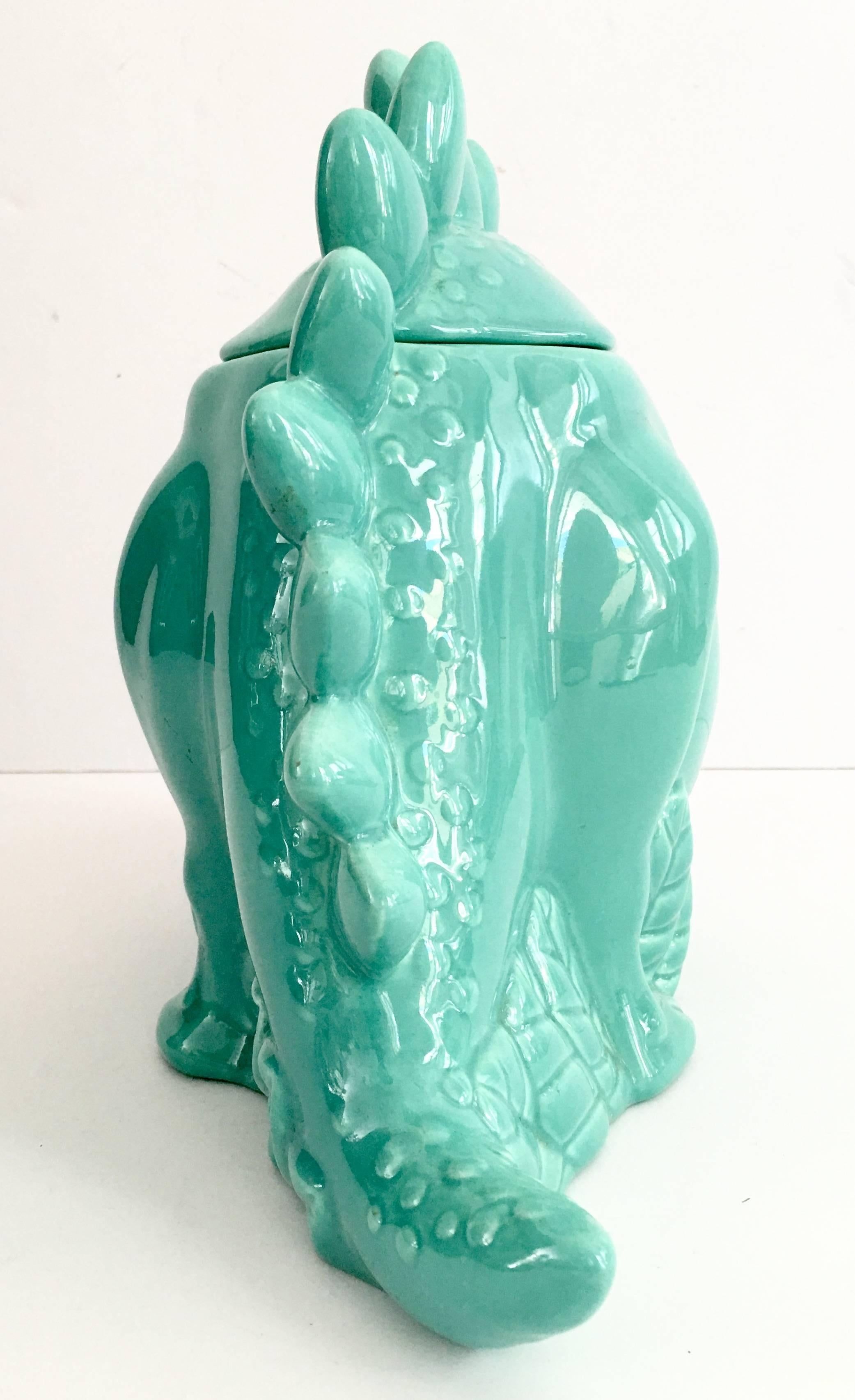 Large Ceramic Turquiose Dinasour Cookie Jar by, Metlox In Excellent Condition In West Palm Beach, FL