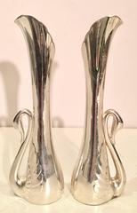 Pair of Art Nouveau Silver Plate Swan Bud Vases