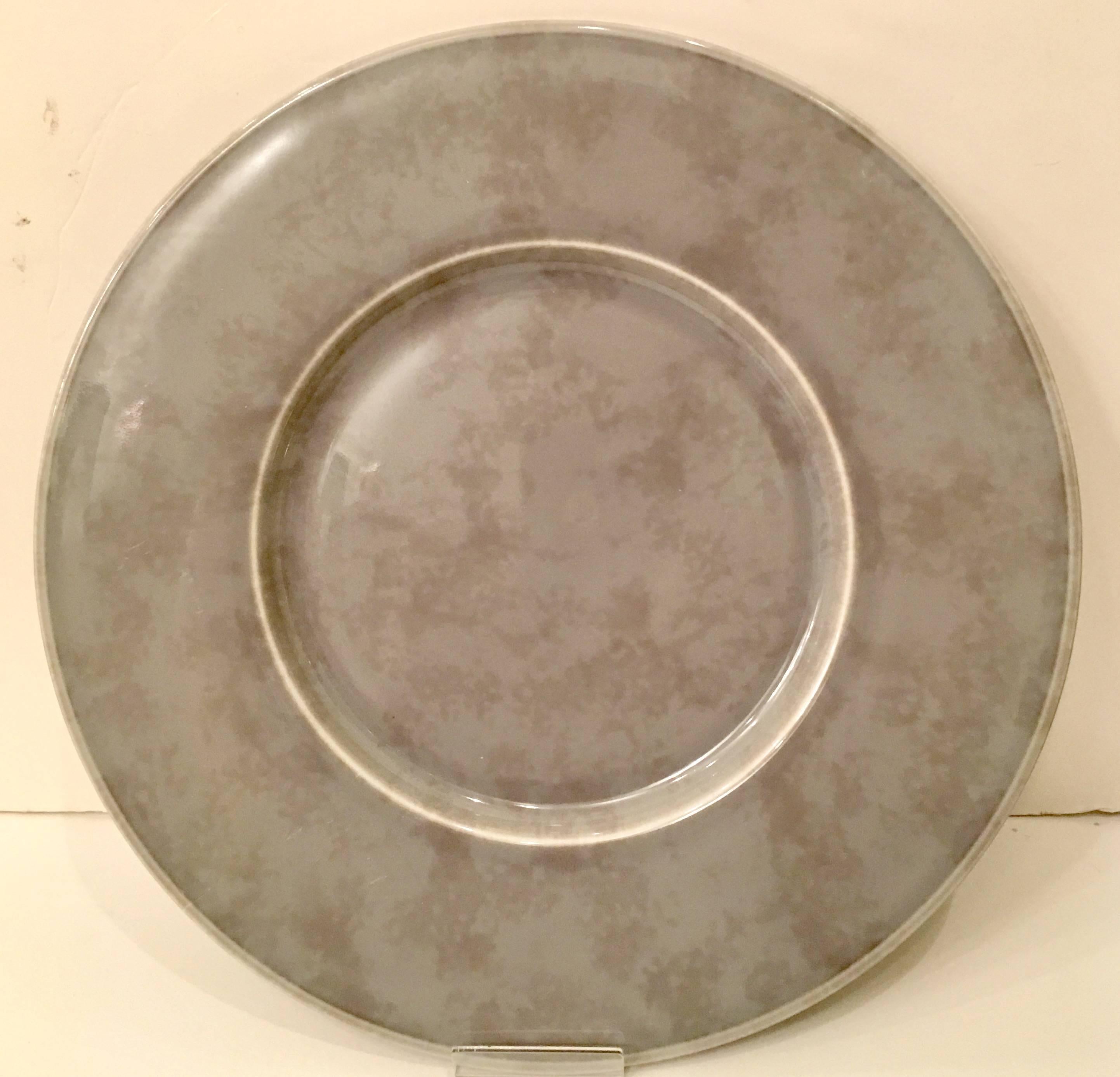 Christofle Silver Paris set of six, French Faience buffet plates. These multi purpose large plates are marbleized grey, a fablulous netural. Can be used as an underplate to mix and match with any china pattern and or simply as a buffet plate or