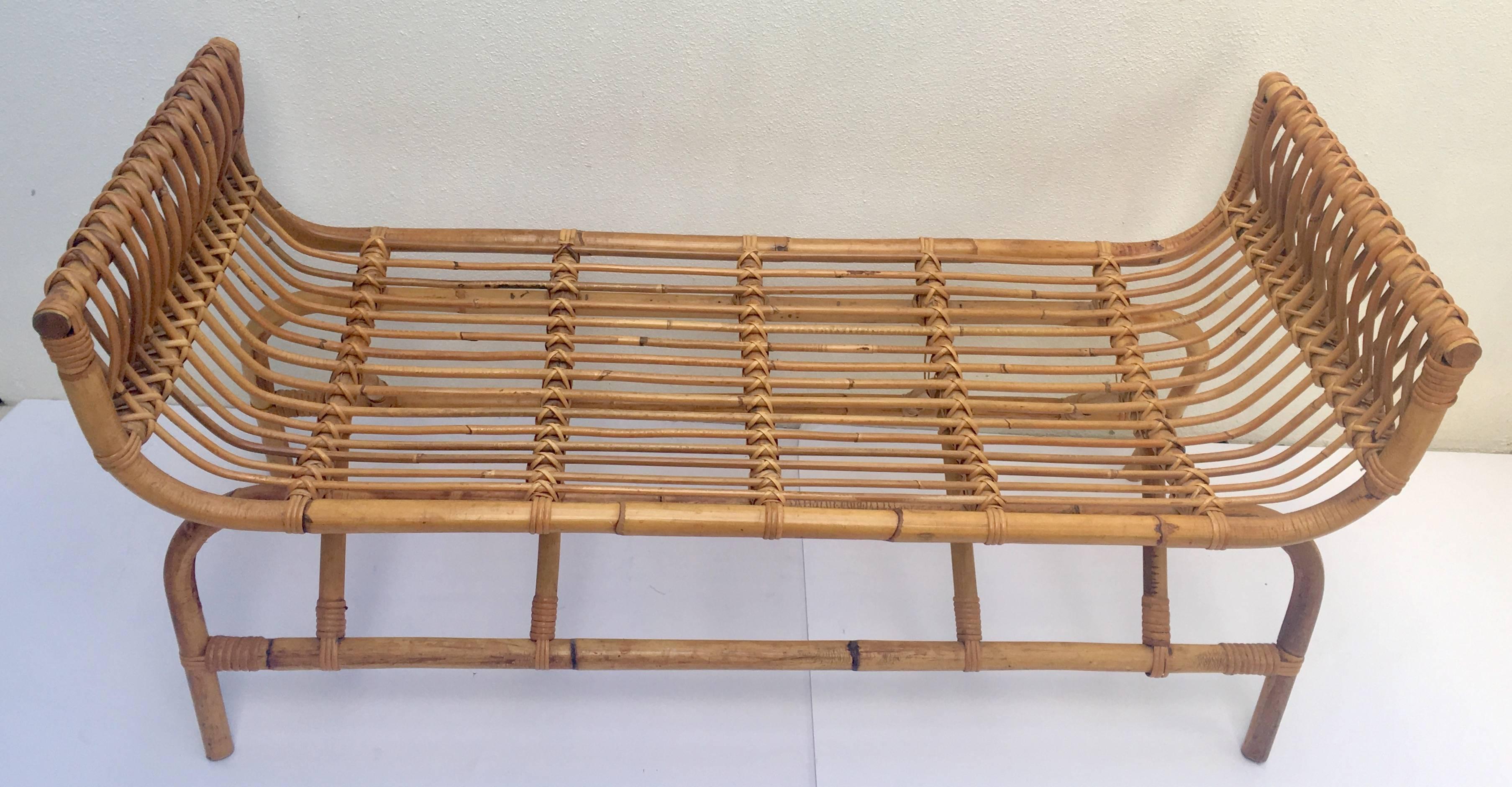 curved rattan bench