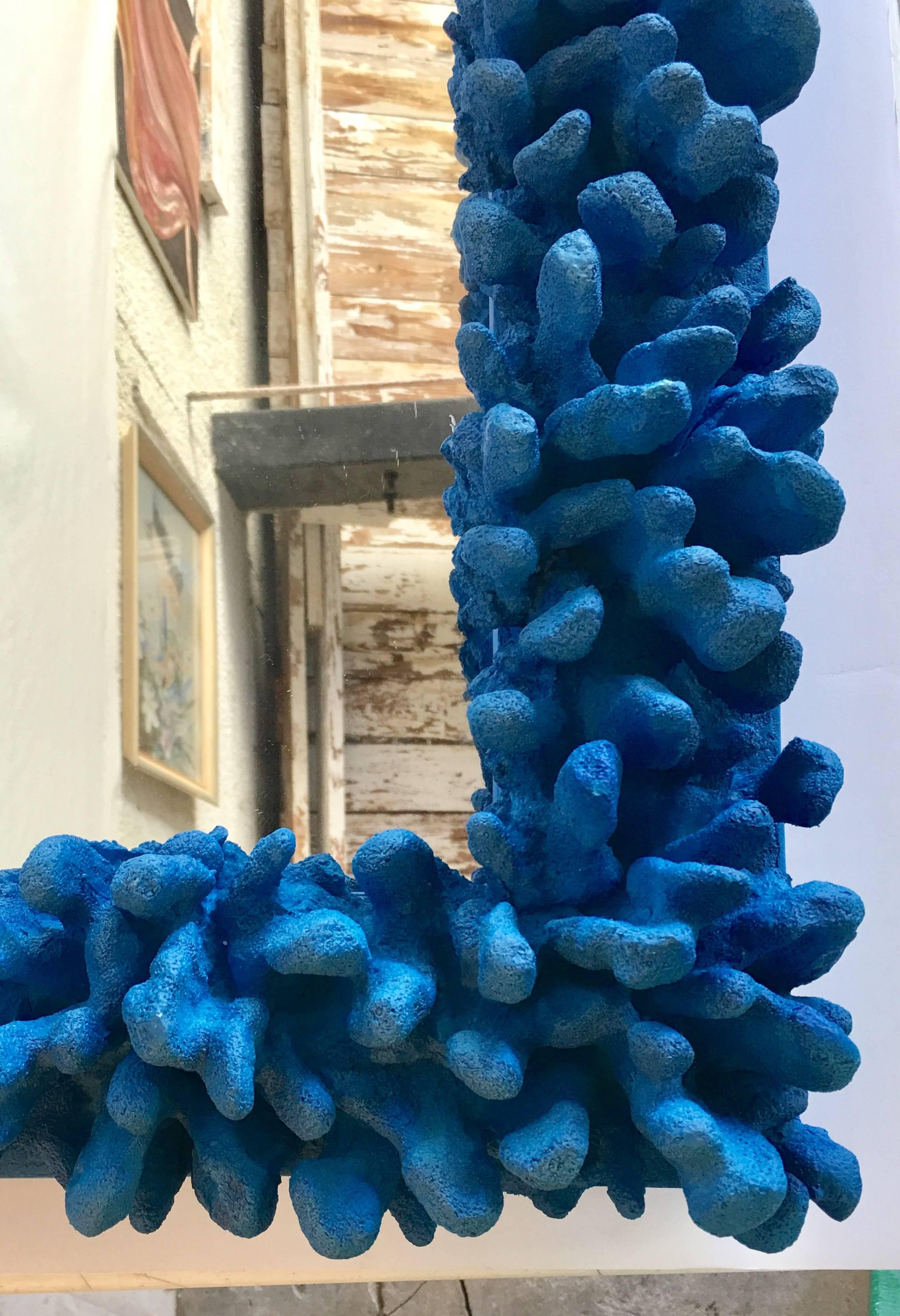 Asian Contemporary Bright Blue Coral Wall Mirror