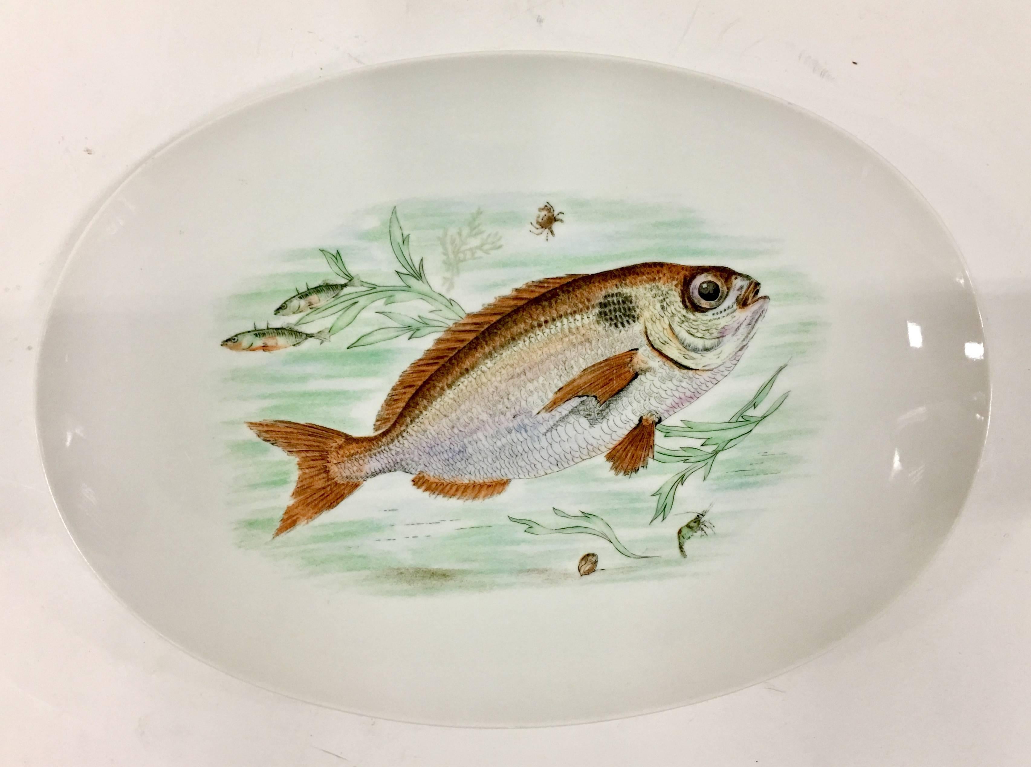 Mid-Century German Porcelain Hand-Painted Fish Serving Set of Seven In Excellent Condition For Sale In West Palm Beach, FL