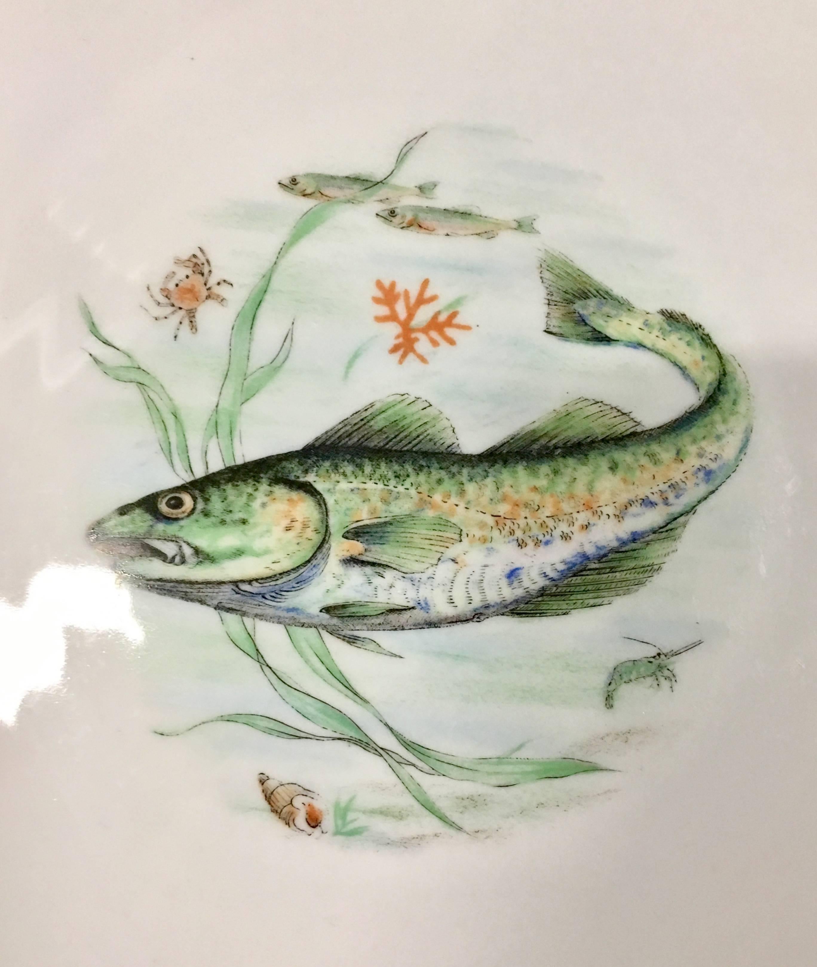 Mid-Century German Porcelain Hand-Painted Fish Serving Set of Seven For Sale 2