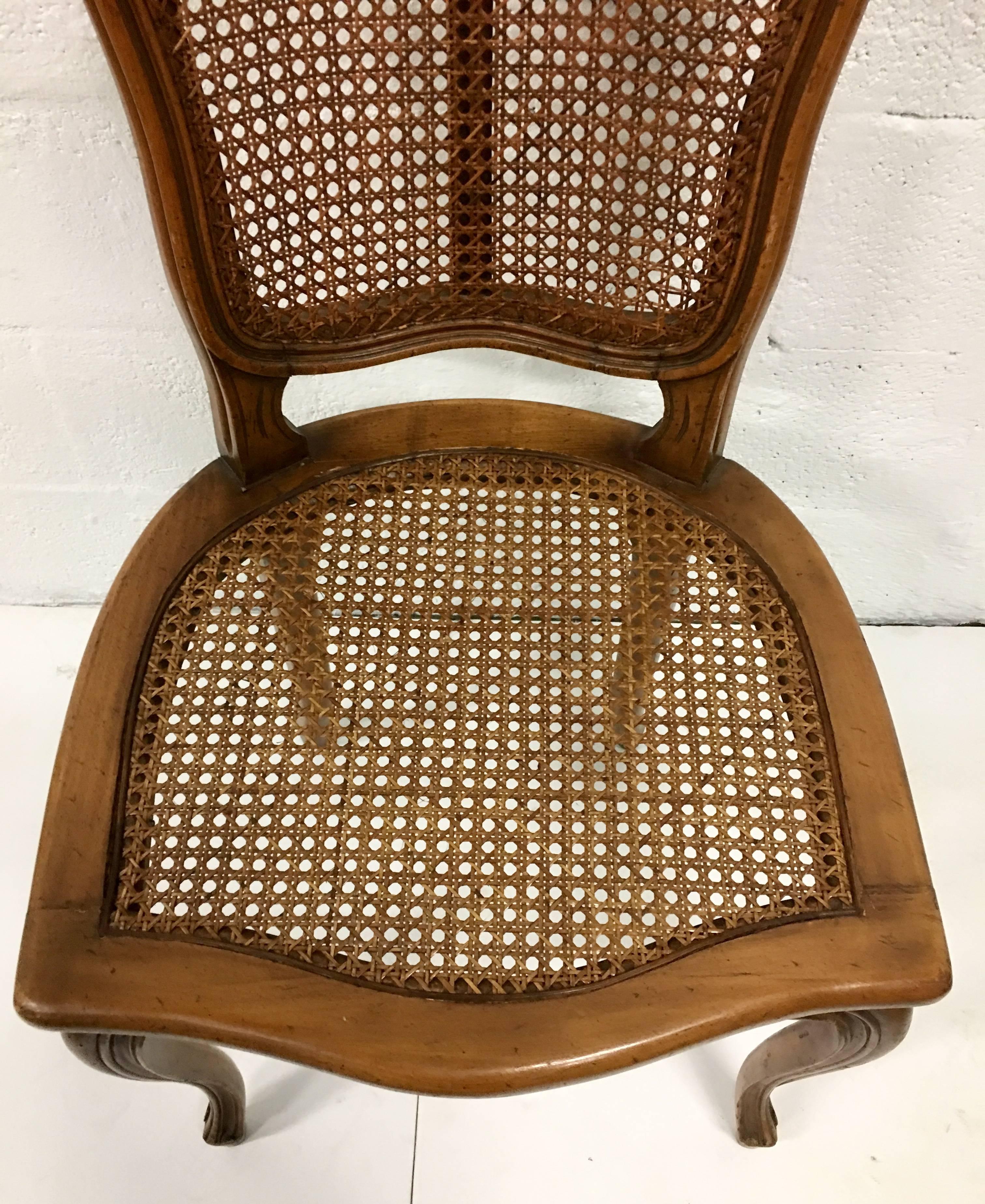 20th Century Mid-Century Pair Of French Style Carved Wood & Cane Chairs For Sale