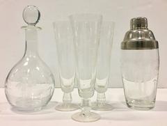 1930'S Japan Etched Crystal "Bamboo" Motif Drinks Set Of Six Pieces