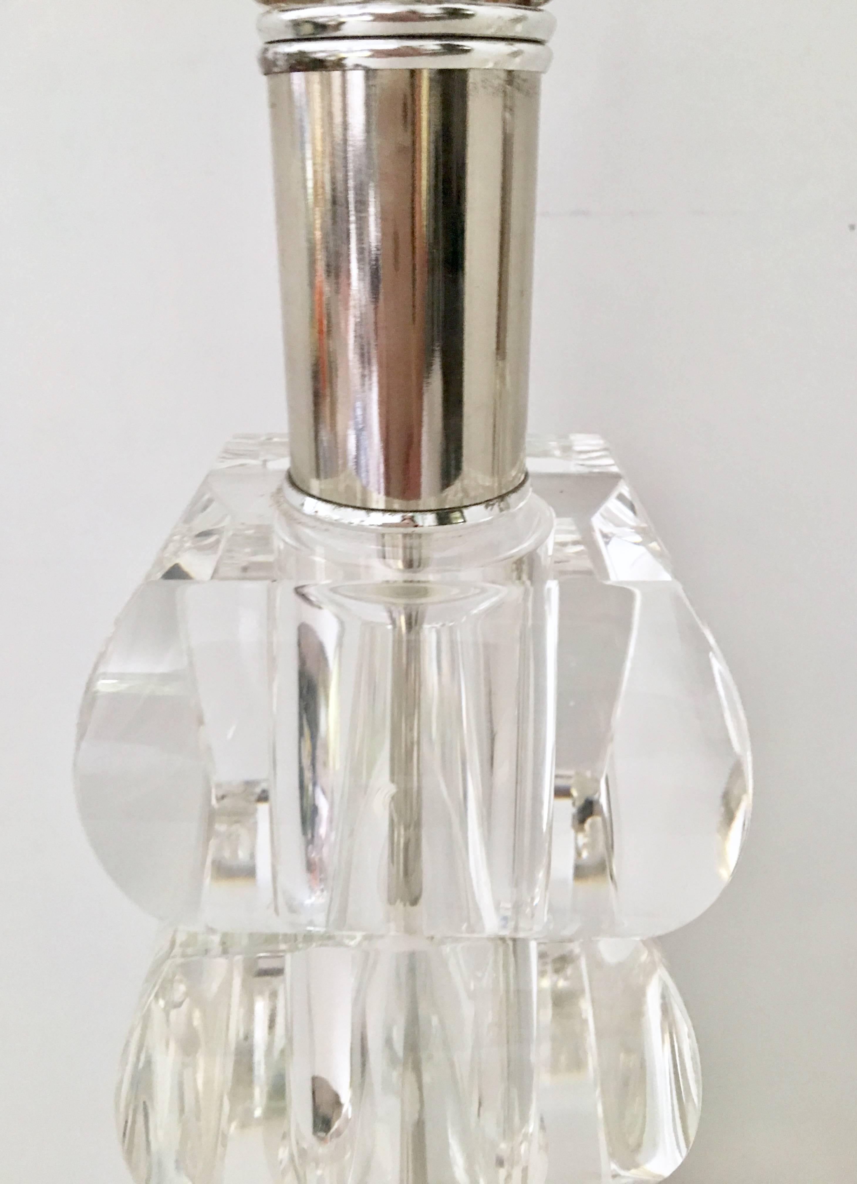 American 21st Century Pair Of Lucite Block & Chrome Table Lamps For Sale