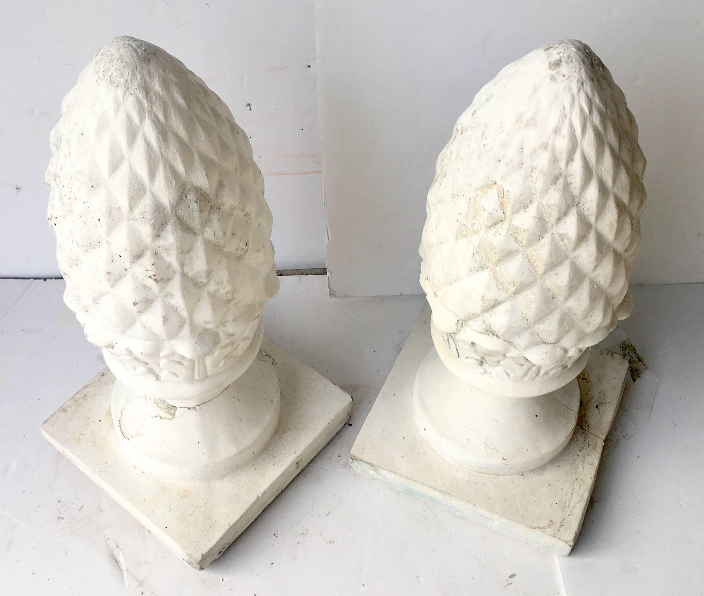 20th Century Pair Of Cast Stone Cone Finial Sculptures In Good Condition For Sale In West Palm Beach, FL