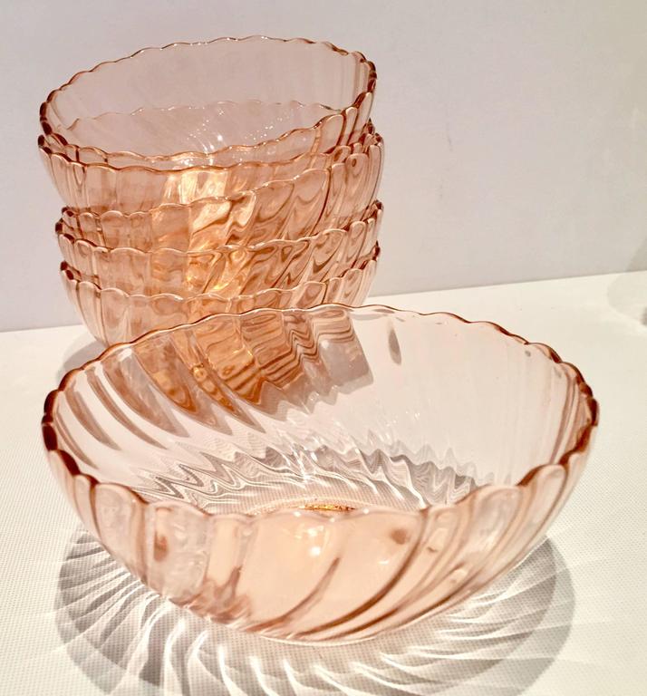 Vintage French Pink Depression Glass Dinnerware, Set of 28 at 1stDibs