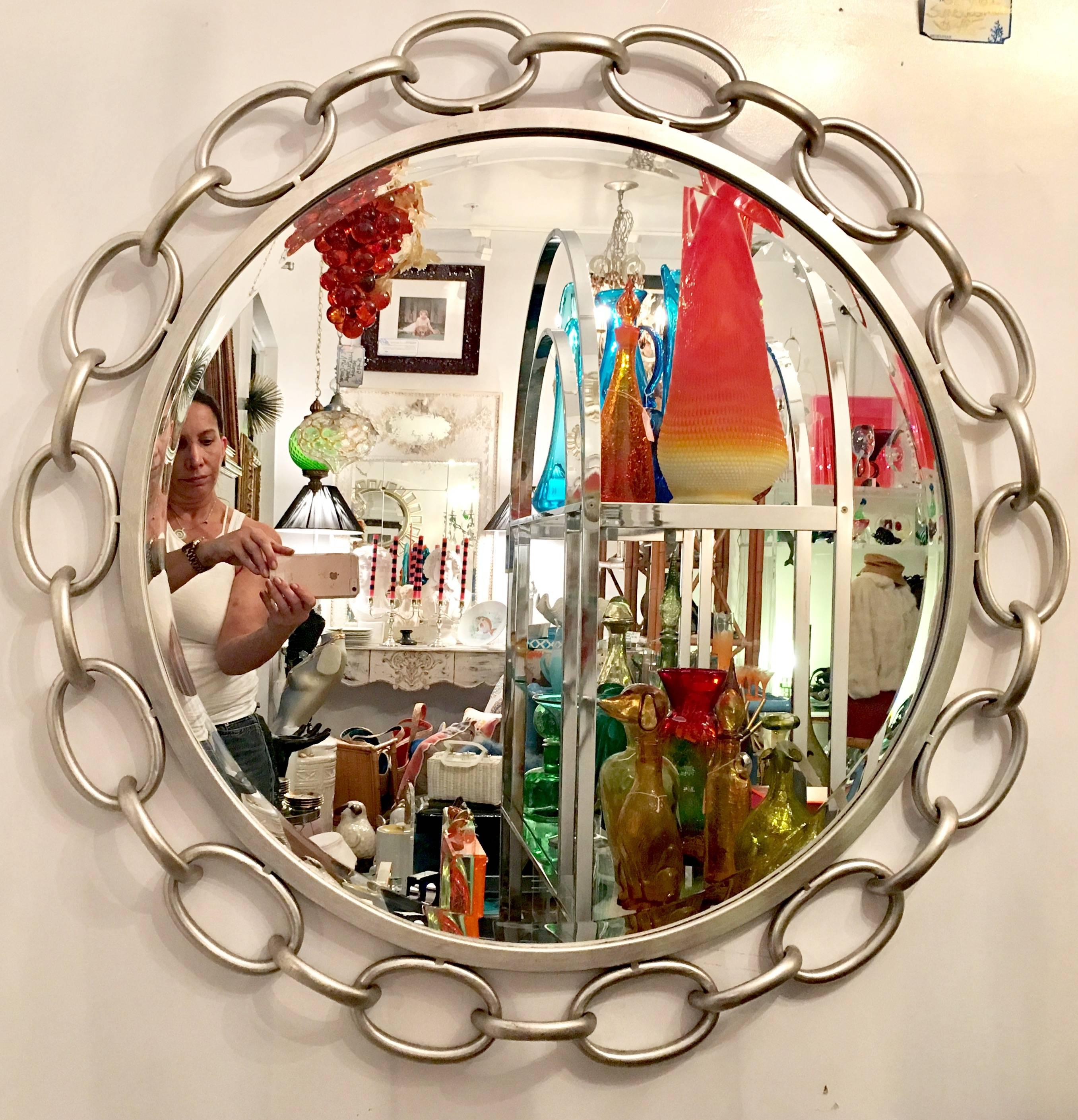 Modern Contemporary Silver Leaf Chain Link Rope Mirror