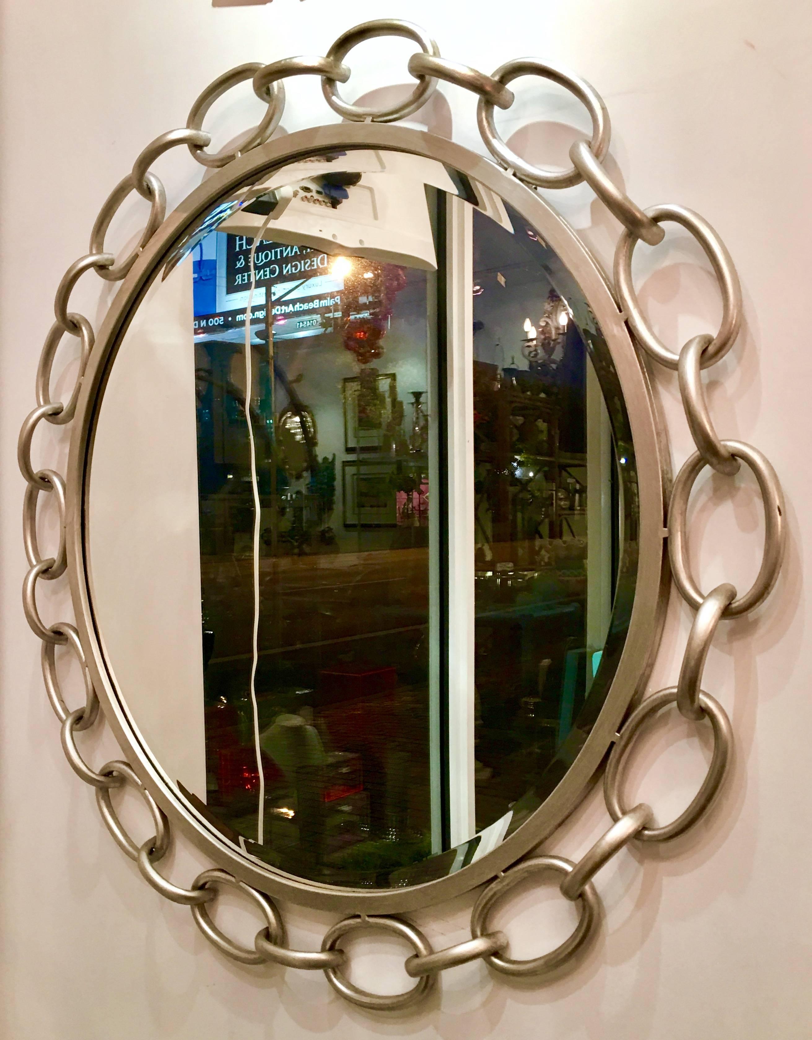 Contemporary Silver Leaf Chain Link Rope Mirror In Excellent Condition In West Palm Beach, FL