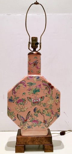 Antique Chinese Famille Porcelain Hand-Painted "Butterfly" Lamp