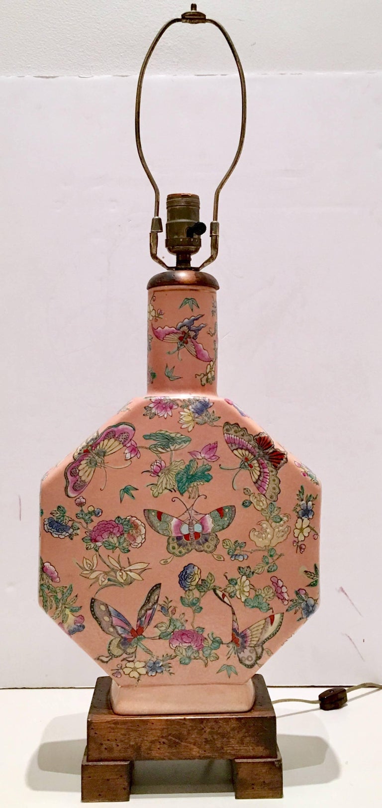 Antique Famille Porcelain Hand-Painted "Butterfly" Lamp ...