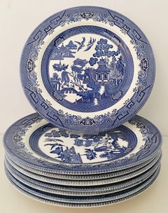 English Blue Willow Dinner Plates S/8 by, Johnson Brothers