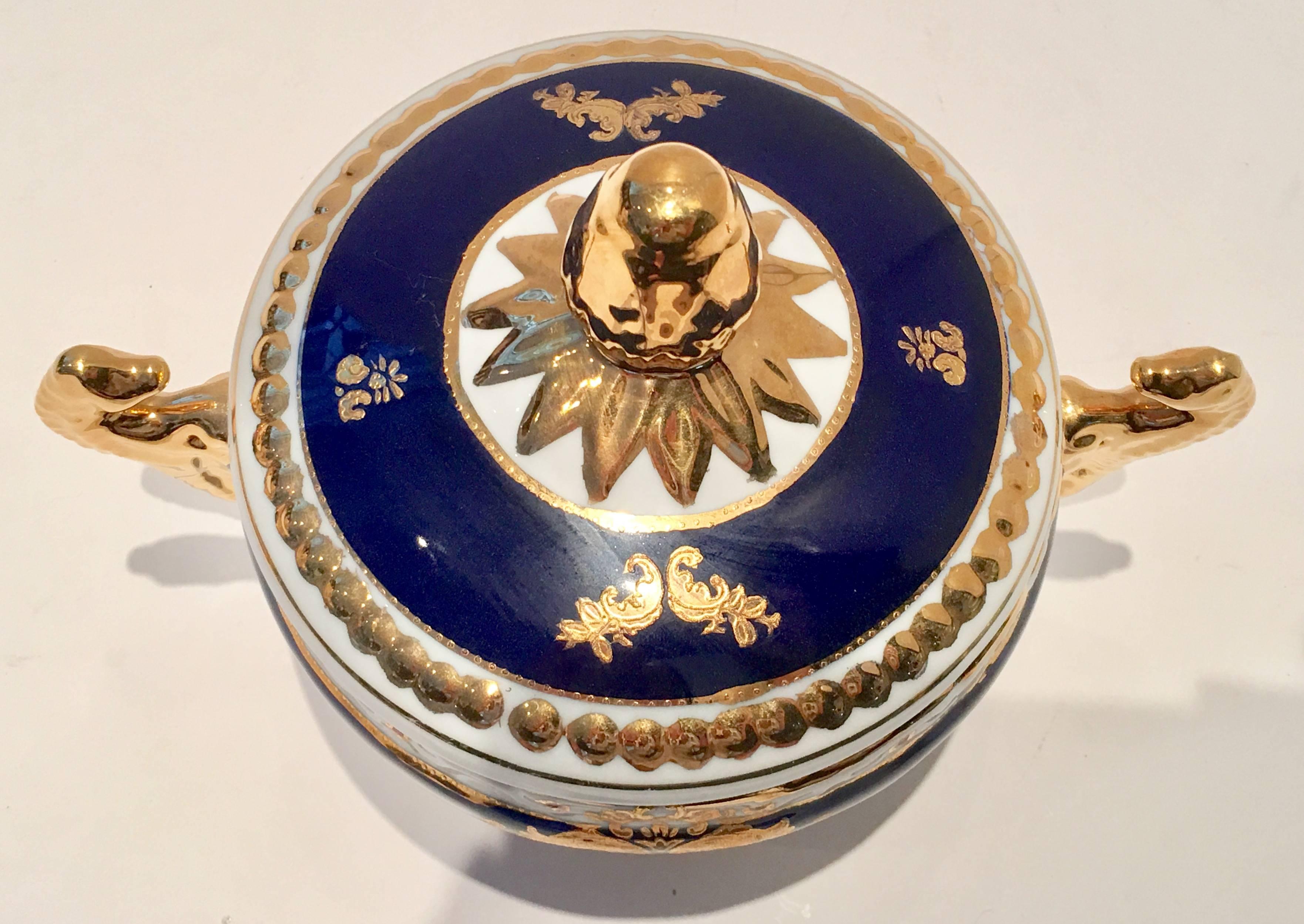 Chinese Vintage French Sevres Style Limoges Cobalt and 22-Karat Lidded Jar