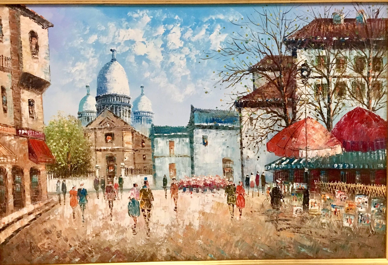 Mid Century Original Oil On Canvas Painting Paris Street Scene