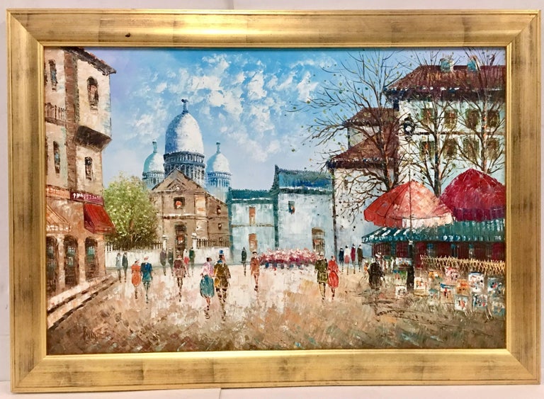 Mid Century Original Oil On Canvas Painting Paris Street Scene Signed Burnett At 1stdibs