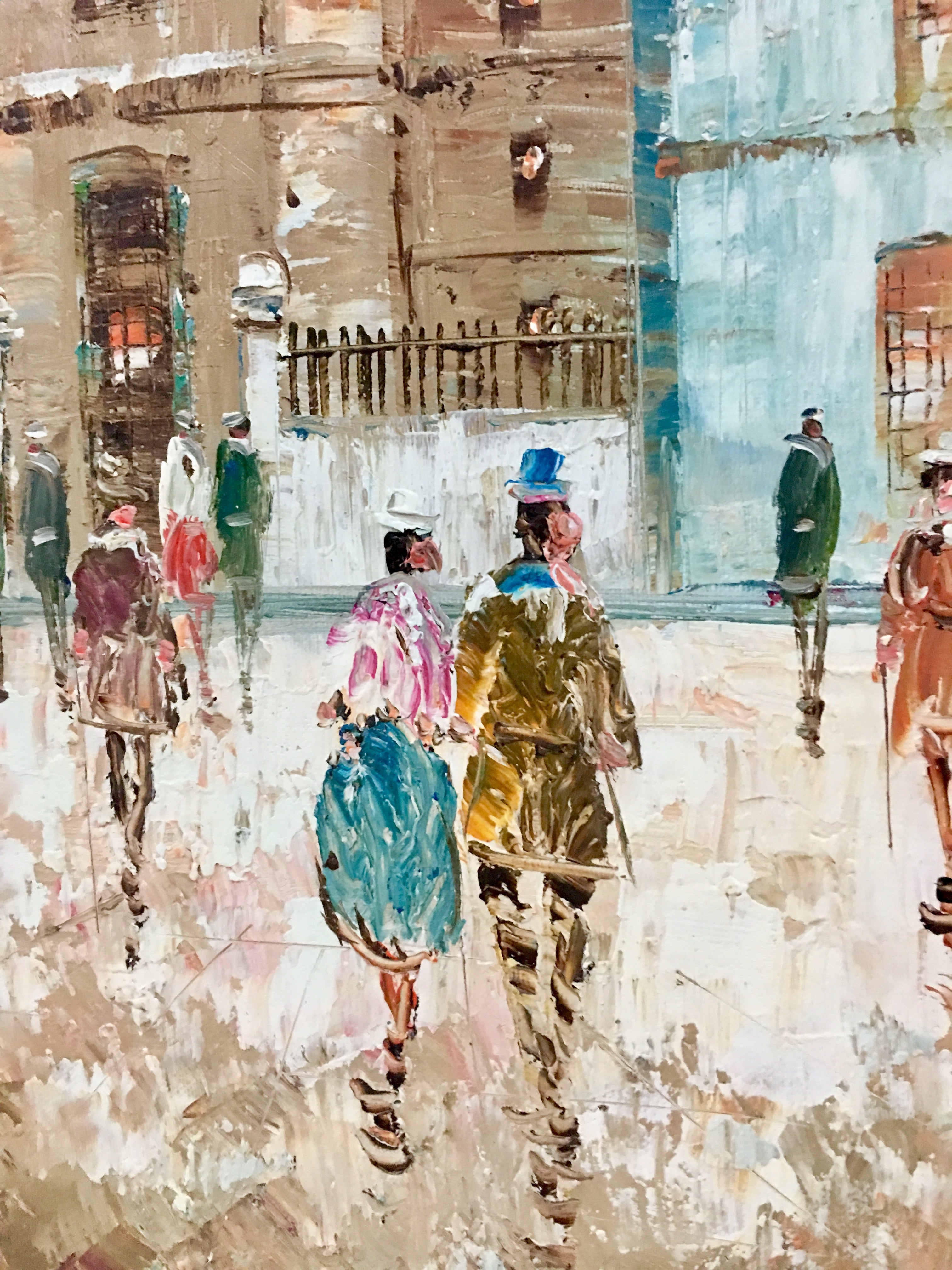 Mid Century Original Oil On Canvas Painting Paris Street Scene