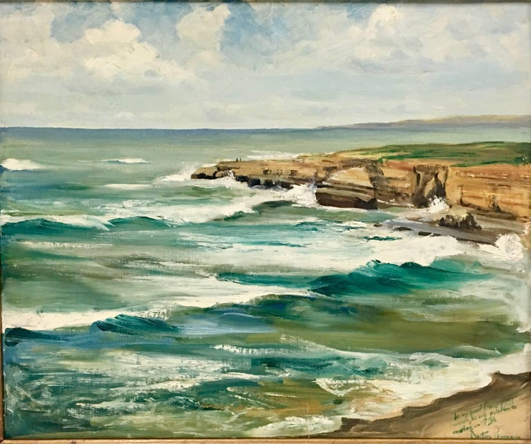 1958 Original Oil On Canvas Painting California Coast Seascape By