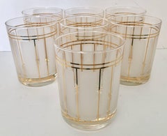 Midcentury Culver Frosted Gold Double Old Fashion Drinks Glasses, Set of Eight