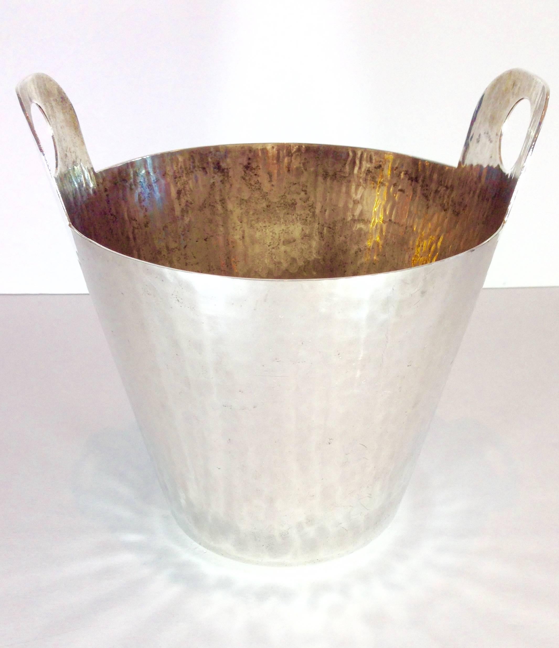 20th Century Modern Italian Hammered Silver Plate Champagne Bucket For Sale 2