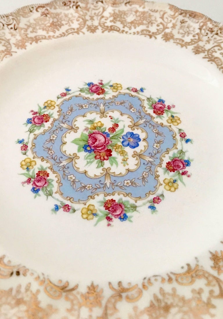 MidCentury Limoges USA Ceramic and Gold Gilt Dinnerware "Lyric" S/25