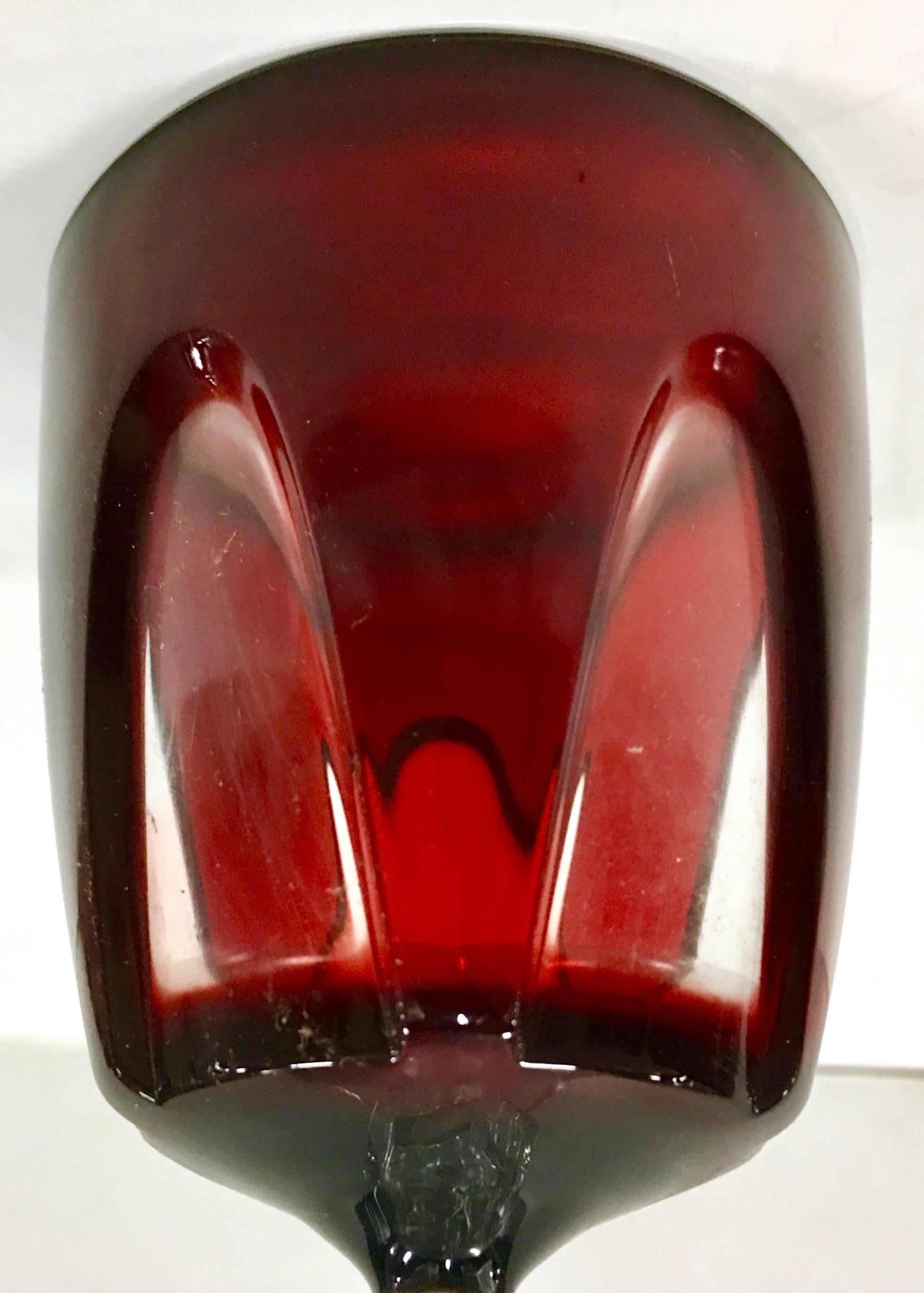 1970s French Cut Crystal Ruby Stem Drink Glasses S/18 3