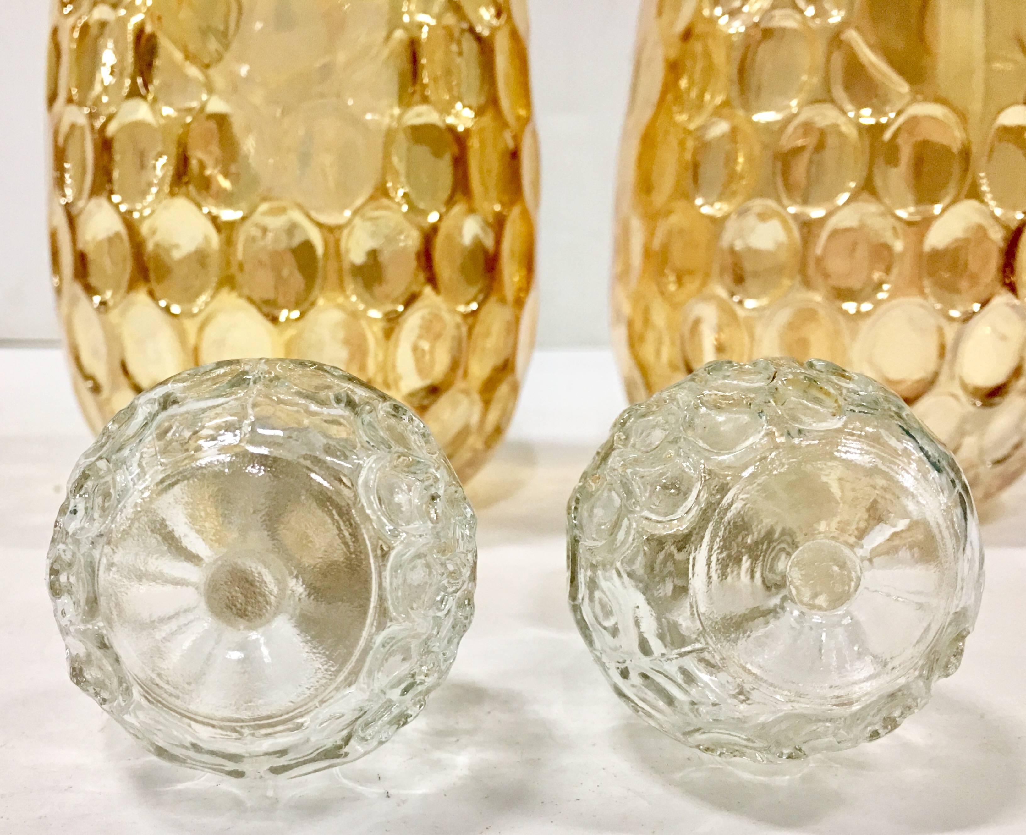 Mid-Century Pair Of American Blown Glass Iridescent Thumbprint Liquor Decanters 2