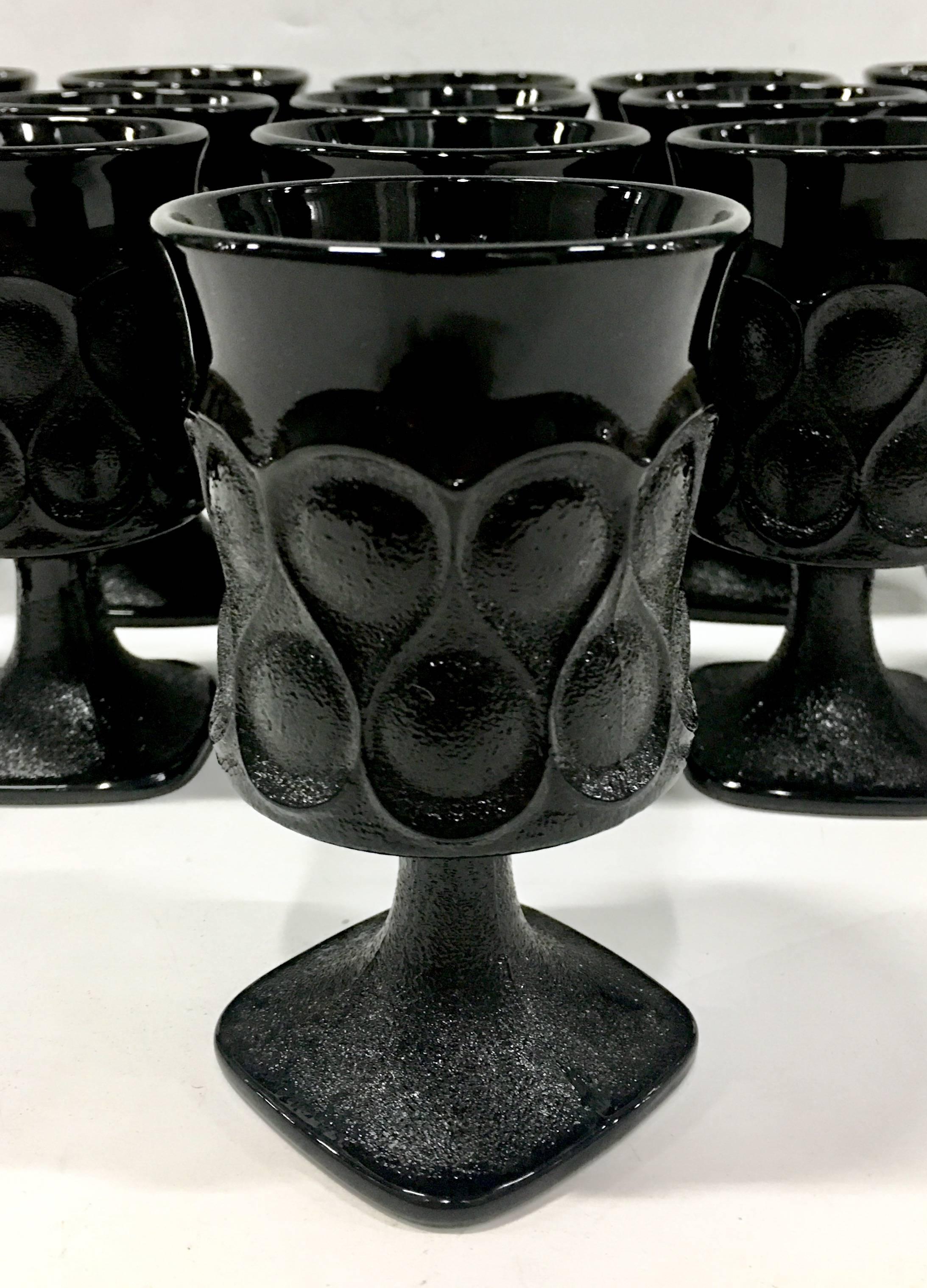 Gothic 1970'S Black Pattern Glass Stem Goblets, S/16