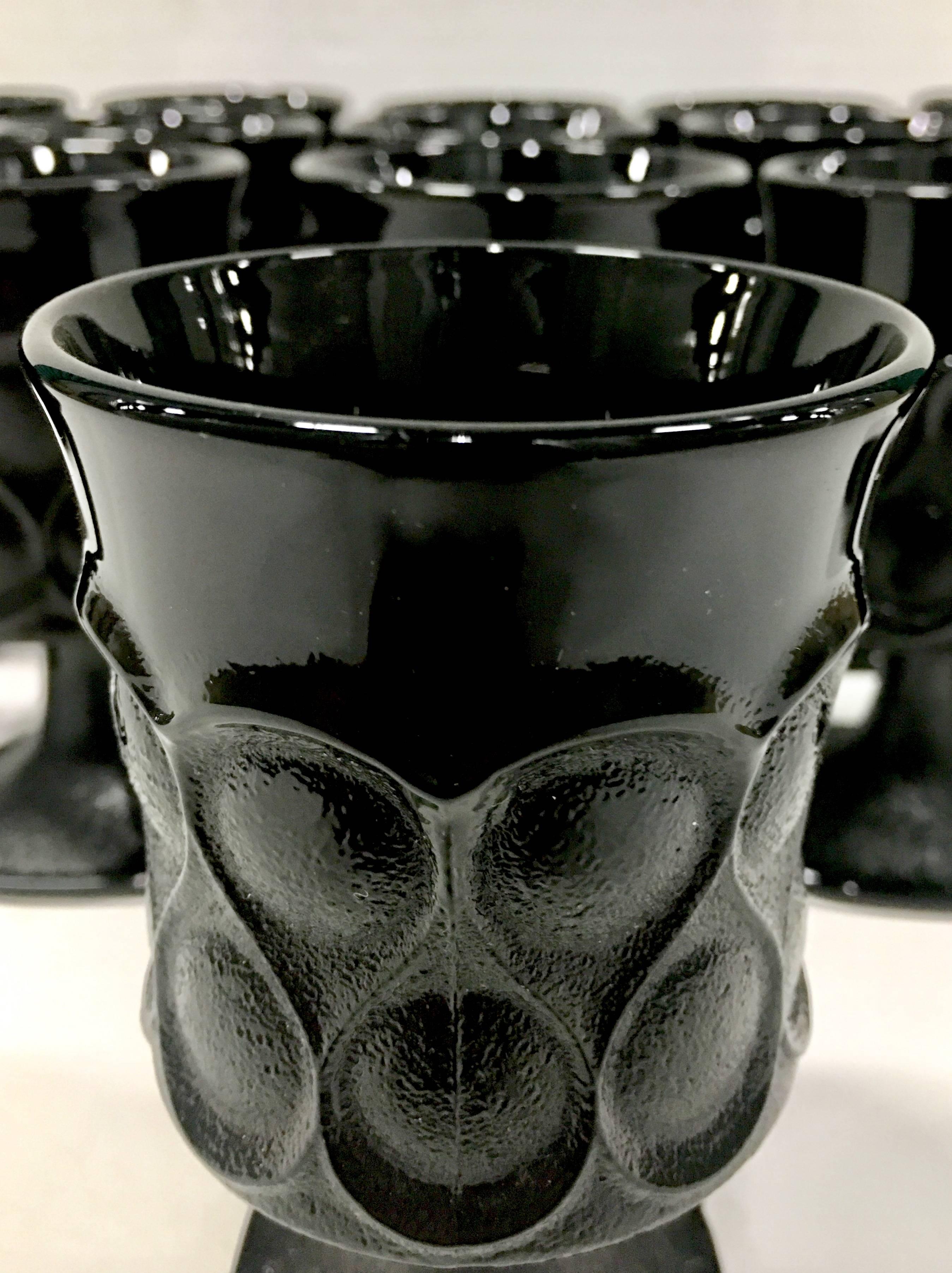 Japanese 1970'S Black Pattern Glass Stem Goblets, S/16