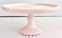 1950s American Pink Milk Glass Pedestal Cake Plate and Footed Bowl Set of Two