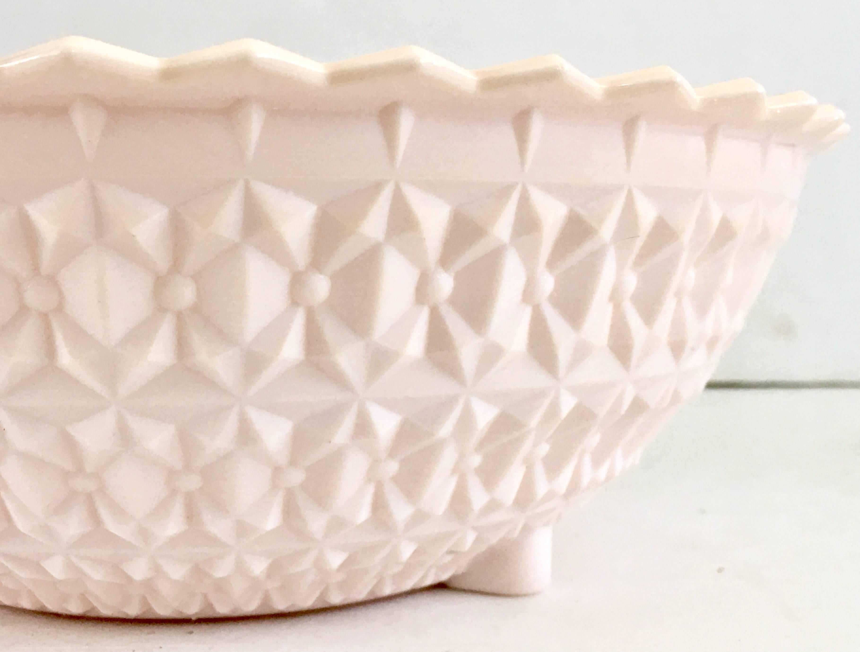 1950s American Pink Milk Glass Pedestal Cake Plate and Footed Bowl Set of Two 2