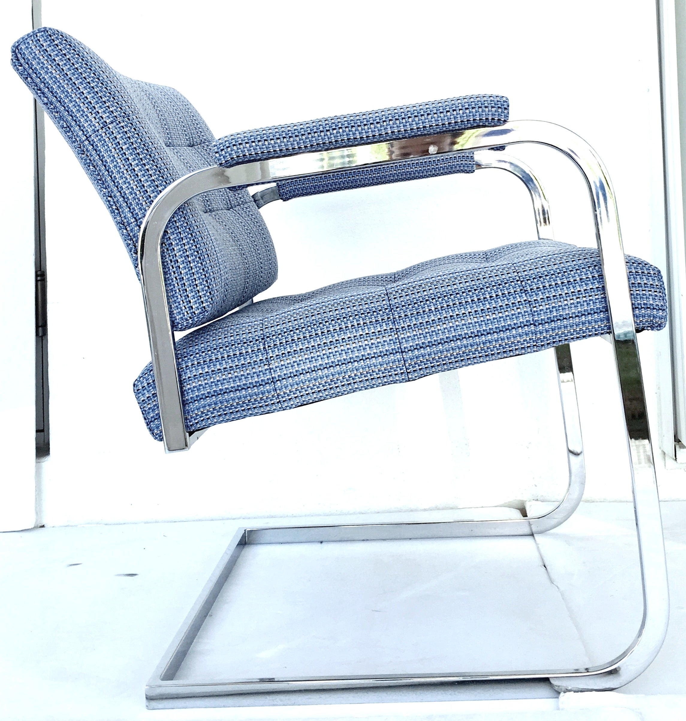 60 S Pair Of Milo Baughman Style Chrome Upholstered Arm Chairs By Patrician For Sale At 1stdibs