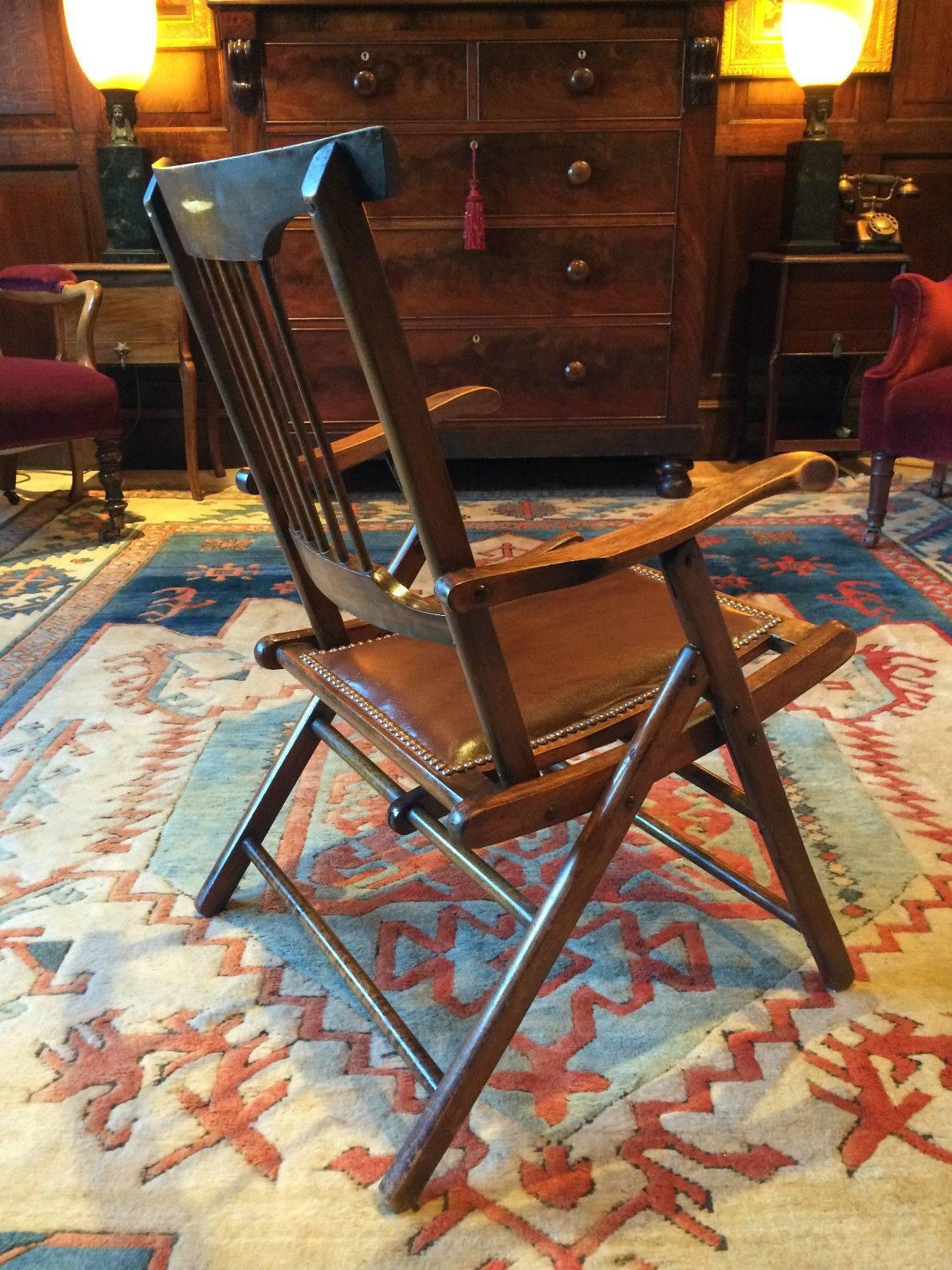 Antique Victorian Campaign Style Oak Desk Chair Office, 19th Century In Excellent Condition In Longdon, Tewkesbury