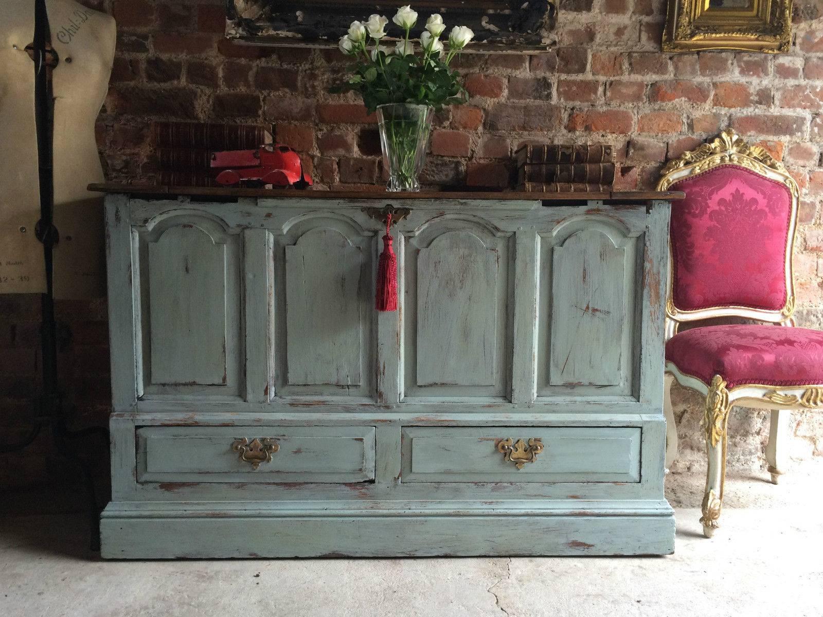 18th Century and Earlier Antique Solid Oak Mule Chest Coffer Trunk French Painted 18th Century