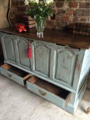 Antique Solid Oak Mule Chest Coffer Trunk French Painted 18th Century