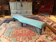 Antique Edwardian Footstool, Early 20th Century Club Turquoise Velvet