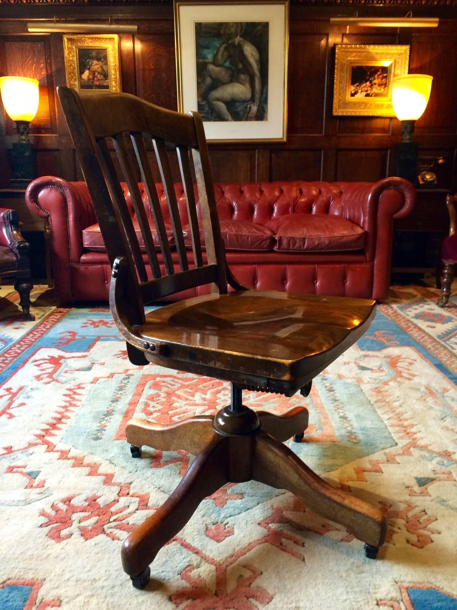 19th Century Stunning Antique Vintage Oak Office Swivel Chair Desk Chair