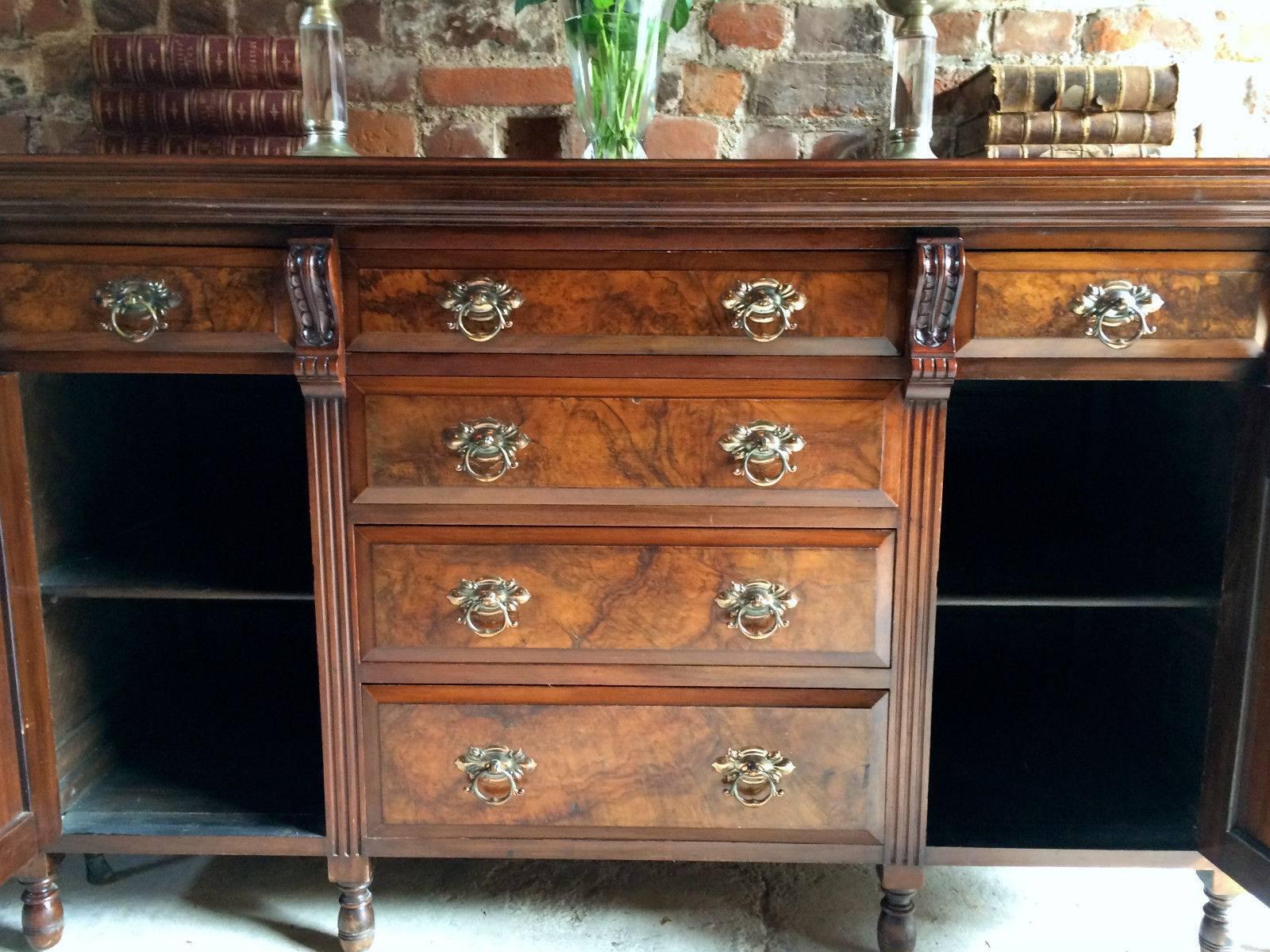 Antique Sideboard Credenza Mahogany Walnut Buffet Edwardian Art Nouveau In Good Condition In Longdon, Tewkesbury